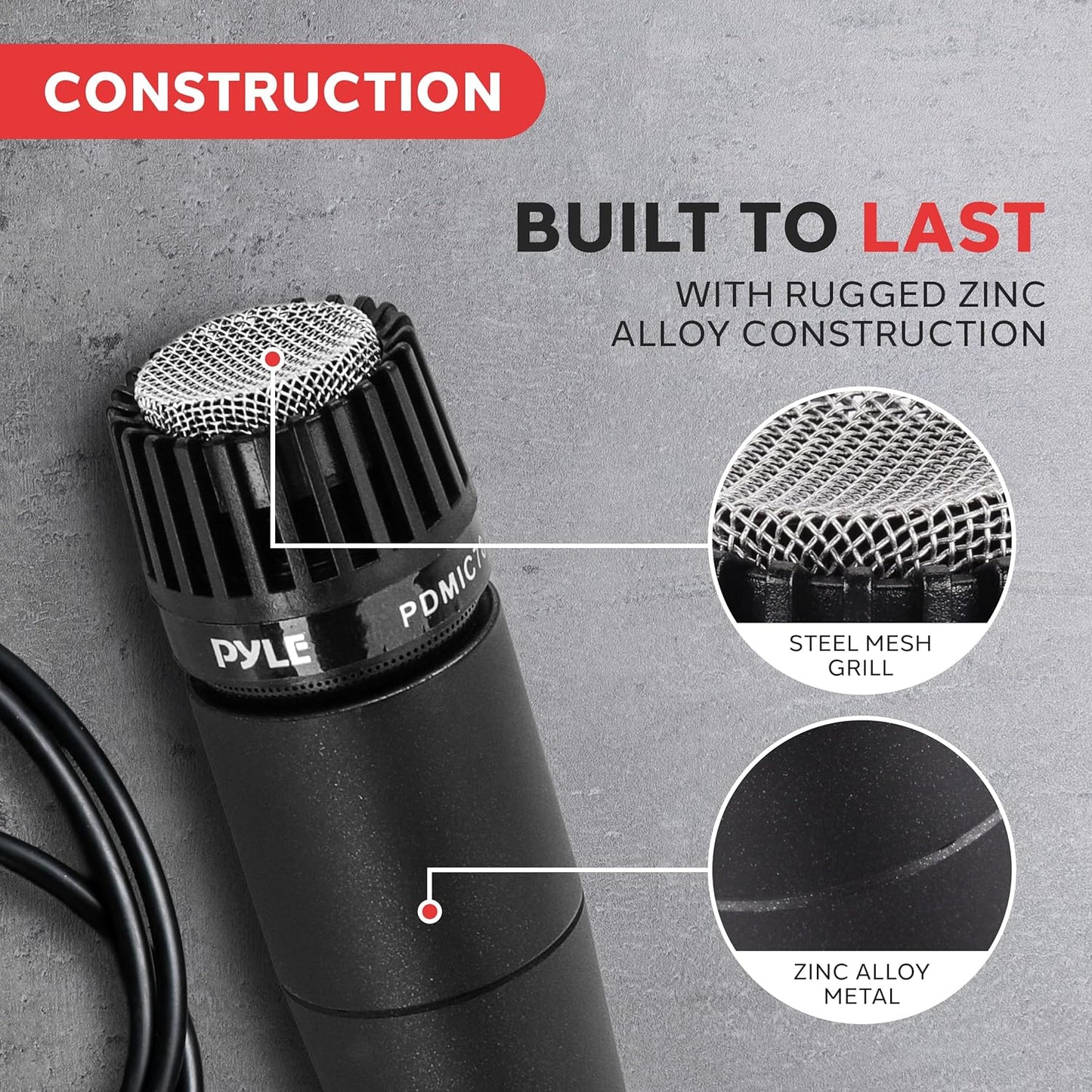 Pyle Professional Dynamic Vocal Microphone - Moving Coil Dynamic Cardioid Unidirectional Handheld Microphone with ON/OFF Switch Includes 15ft XLR Audio Cable to 1/4'' Audio Connection - PDMIC59