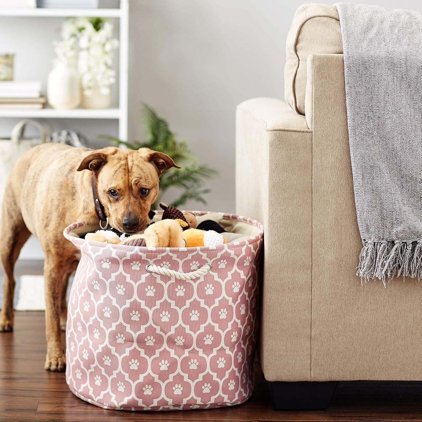 DII Bone Dry RoundSmall Pet Toy and Accessory Storage Bin, 12"(Dia) x9(H), Collapsible Organizer Storage Basket for Home Decor, Pet Toy, Blankets, Leashes and Food-Gray Stripes