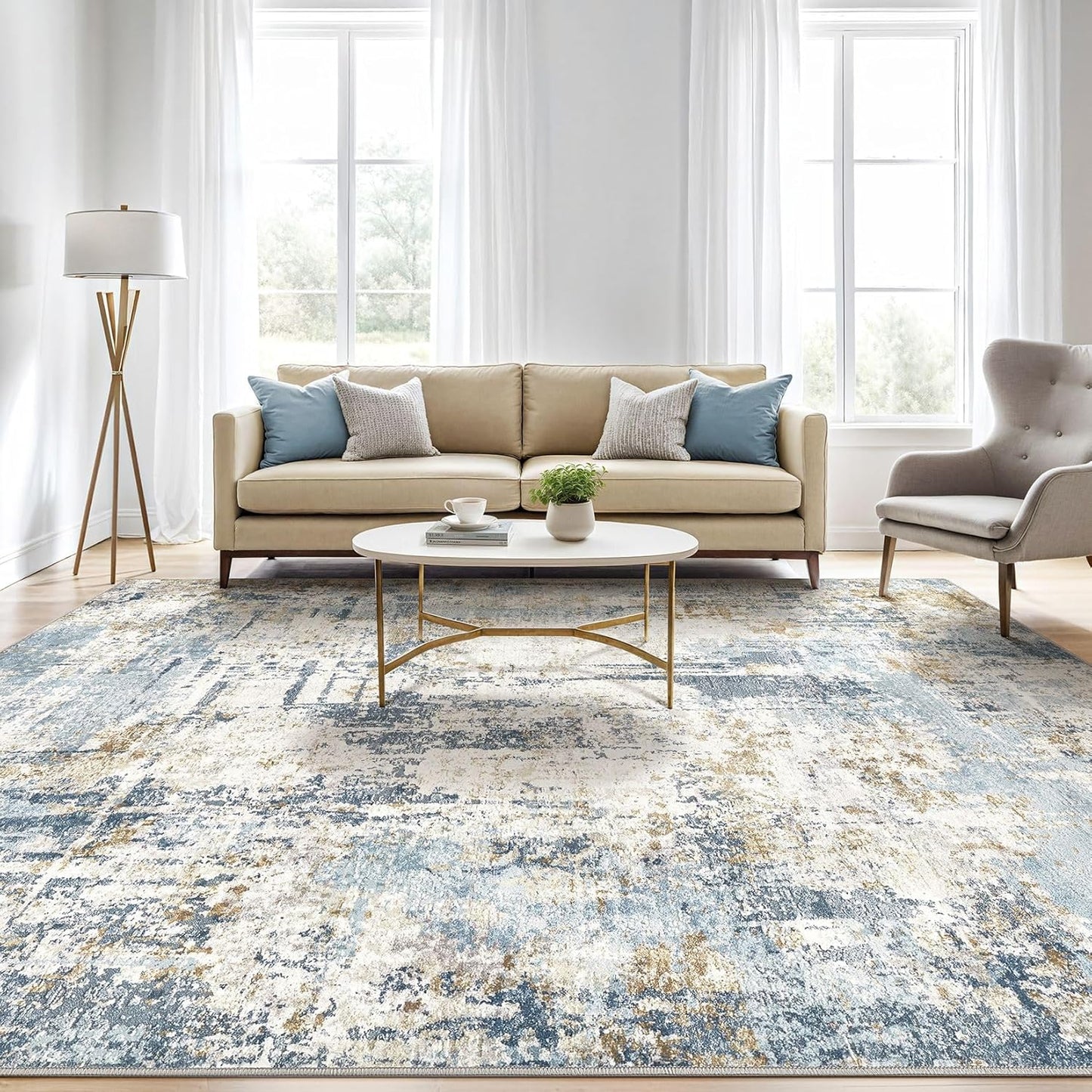 6x9 Area Rugs Living Room: Large Washable Abstract Modern Soft Rug Stain Resistant Indoor Floor Non Slip Accent Carpet for Bedroom Nursery Playroom Dining Room Office Dorm Home Decor- Gray Gold