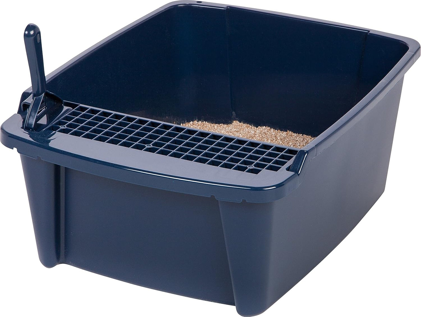 IRIS USA Cat Litter Box, Litter Box Enclosure with Scoop and Front Door Flap, Covered Kitty Litter Box for Privacy, Portable, Easy to Clean, Navy