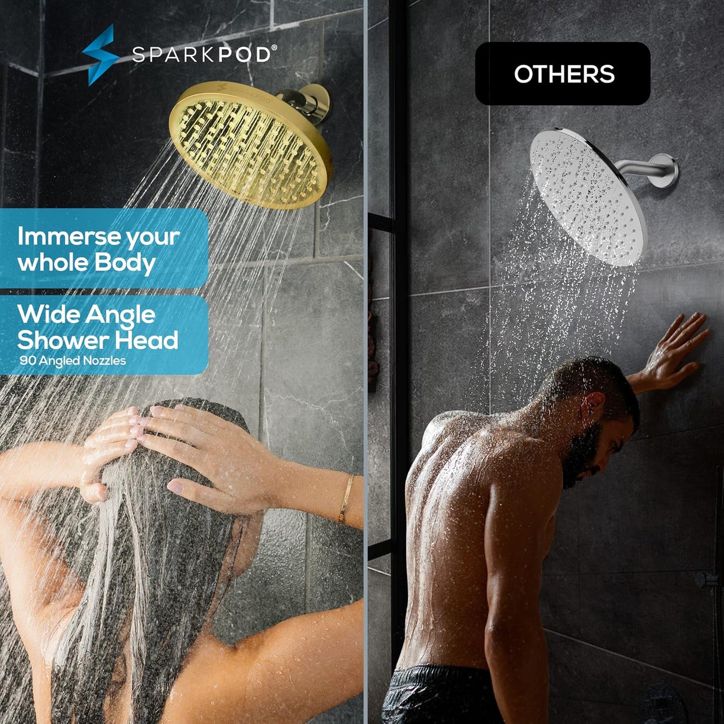 SparkPod Shower Head - High Pressure Rain - Premium Quality Luxury Design - 1-Min Install - Easy Clean Adjustable Replacement for Your Bathroom Shower Heads (Luxury Polished Chrome, 6 Inch Round)
