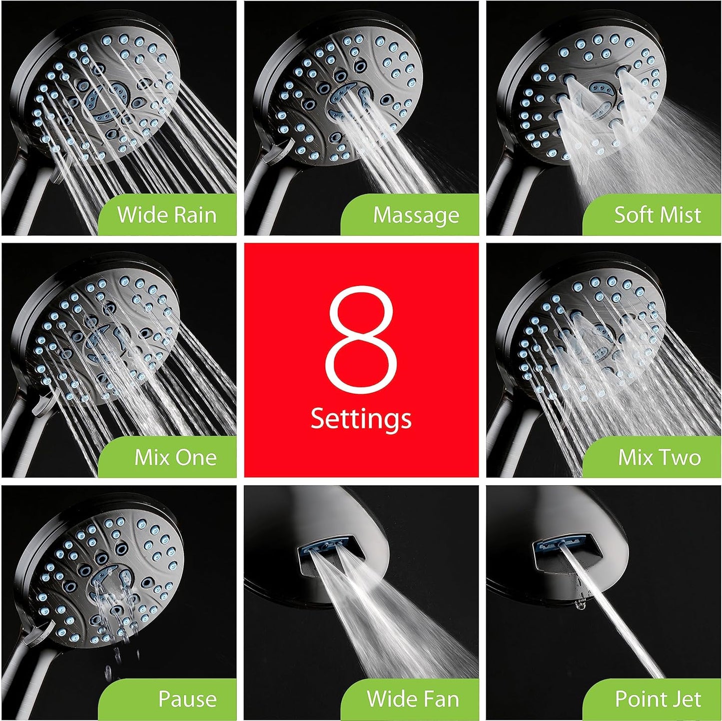 Purilite Select 8-Setting Handheld Shower Head – High Pressure, Self-Cleaning, Total Shower Hygiene System