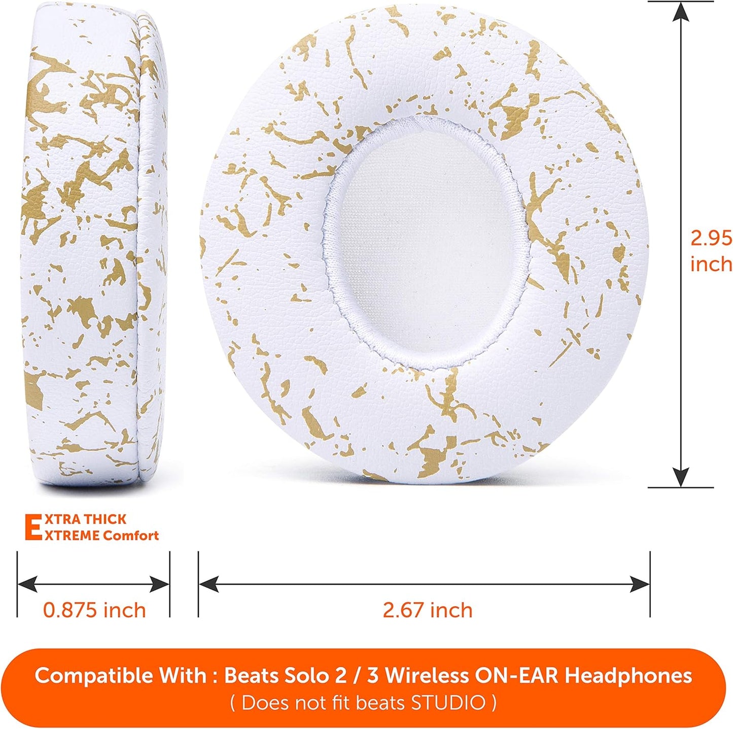 WC Extra Thick Replacement Earpads for Beats Solo 2 & 3 by Wicked Cushions - Ear Pads for Beats Solo 2 & 3 Wireless ON-Ear Headphones - Soft Leather, Luxury Memory Foam, Strong Adhesive | White