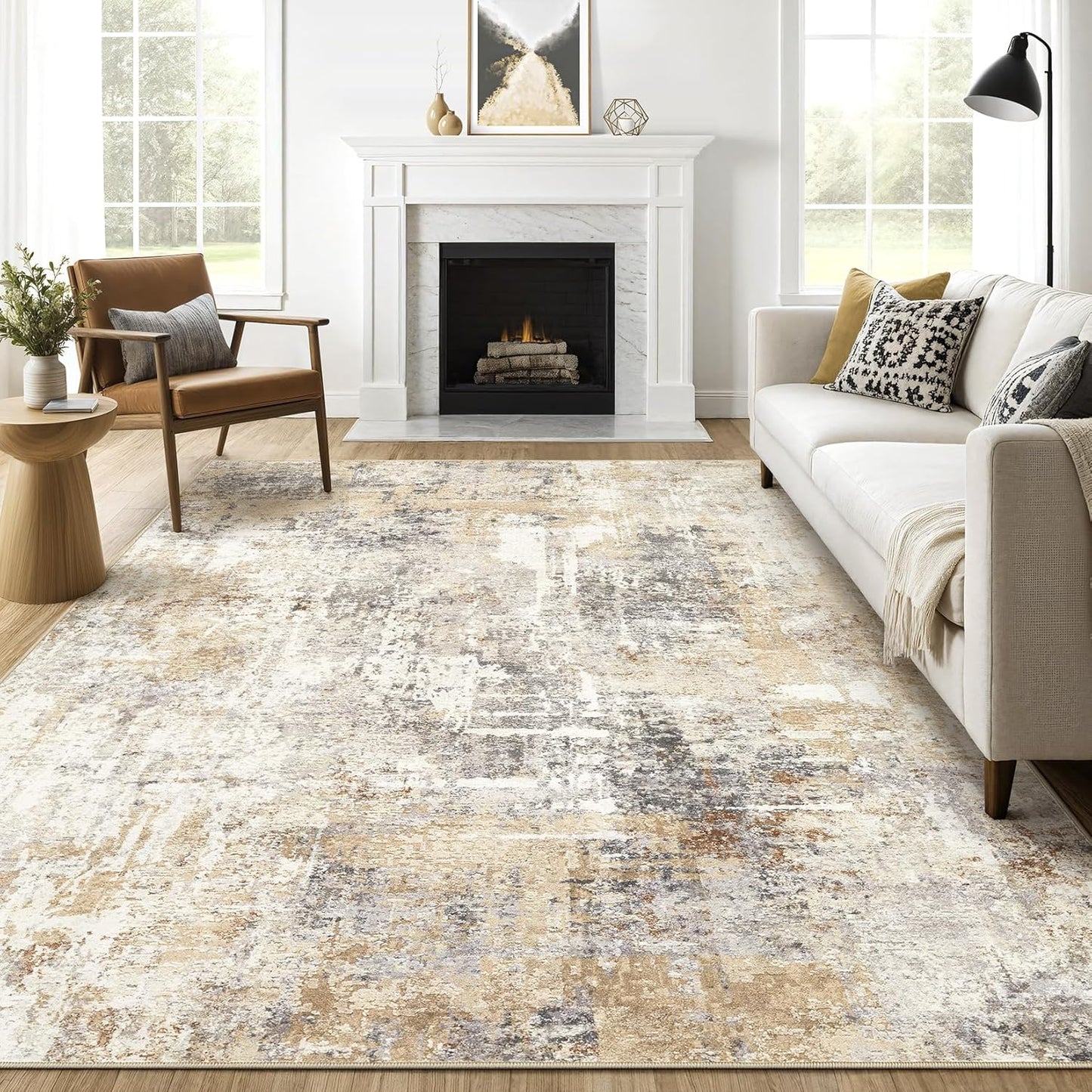 6x9 Area Rugs Living Room: Large Washable Abstract Modern Soft Rug Stain Resistant Indoor Floor Non Slip Accent Carpet for Bedroom Nursery Playroom Dining Room Office Dorm Home Decor- Gray Gold