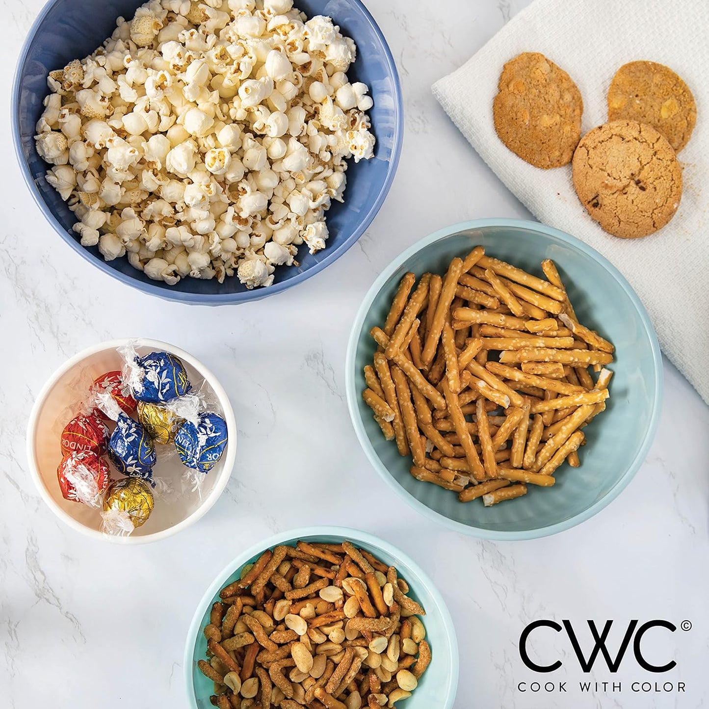 COOK WITH COLOR Prep Bowls with Lids- 8 Piece Nesting Plastic Small Mixing Bowl Set with Lids (Teal Ombre)