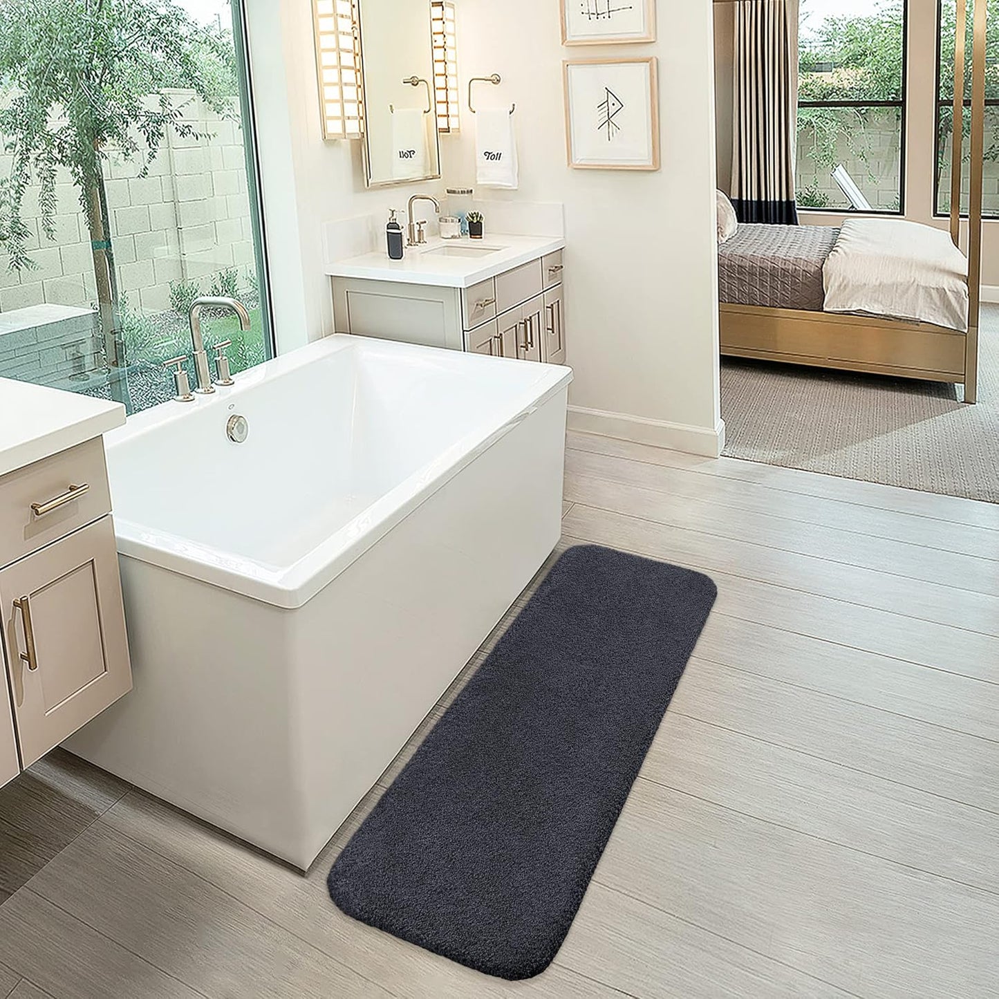 Bathroom Rugs Set 2 Pieces - Bath Rugs Ultra Soft Absorbent Non-Slip Fluffy Thick Microfiber Cozy Bath Mats Set for Tub Shower Bathroom Floors Accessories, 20"x32" & 16"x24" Set of 2 (Beige)