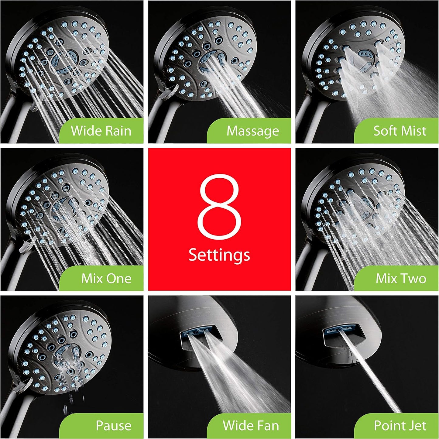 Purilite Select 8-Setting Handheld Shower Head – High Pressure, Self-Cleaning, Total Shower Hygiene System