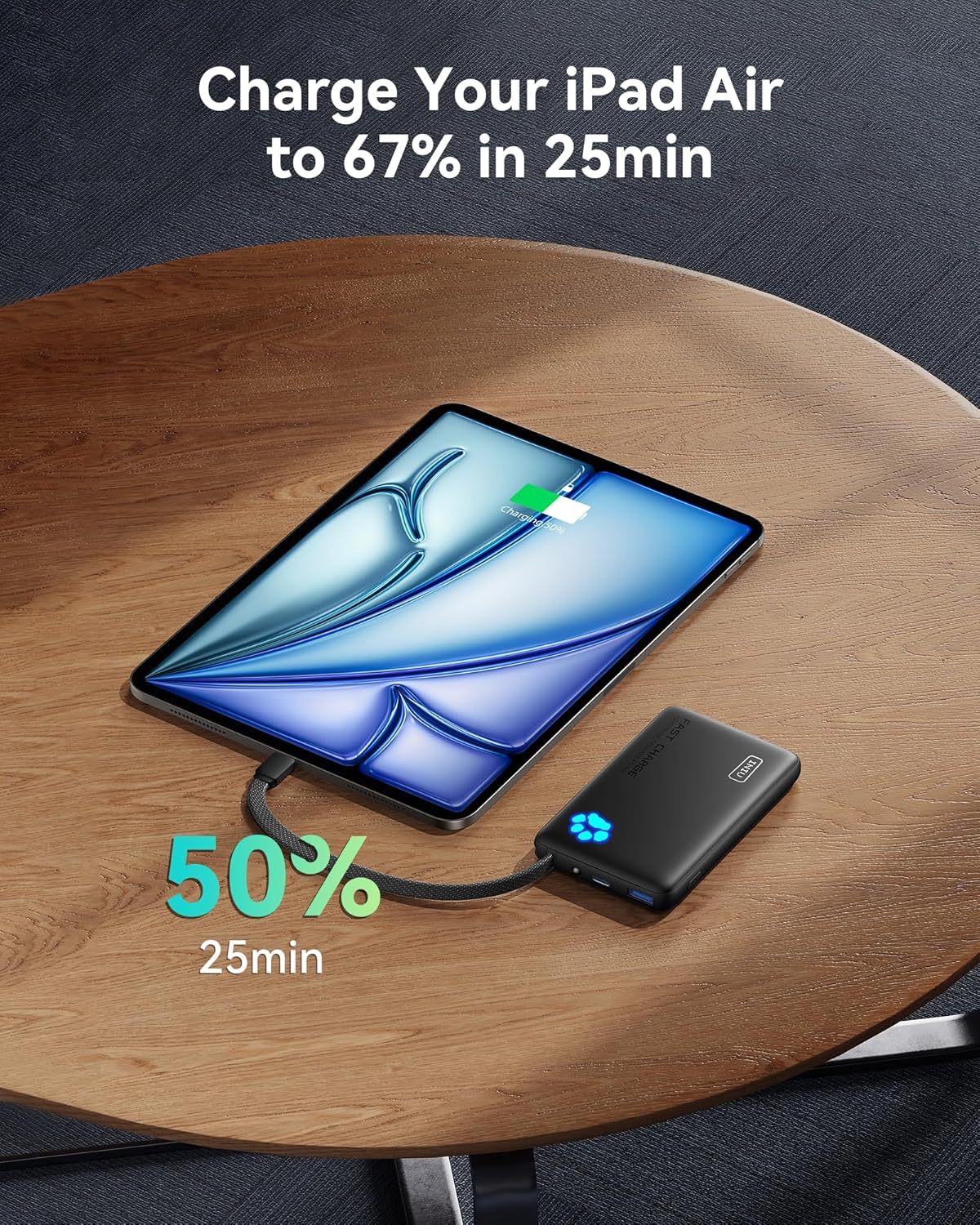INIU 45W Portable Charger, Slimmest 10000mAh Power Bank with Build in USB C Cable, Fast Charging PD USB C in&Out Battery Pack, External Phone Charger for iPhone 16 15 Samsung S23 S22 Google iPad etc