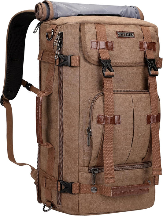 WITZMAN Canvas Backpack Vintage Travel Backpack Large Laptop Bags Convertible Shoulder Rucksack - PuriLite
