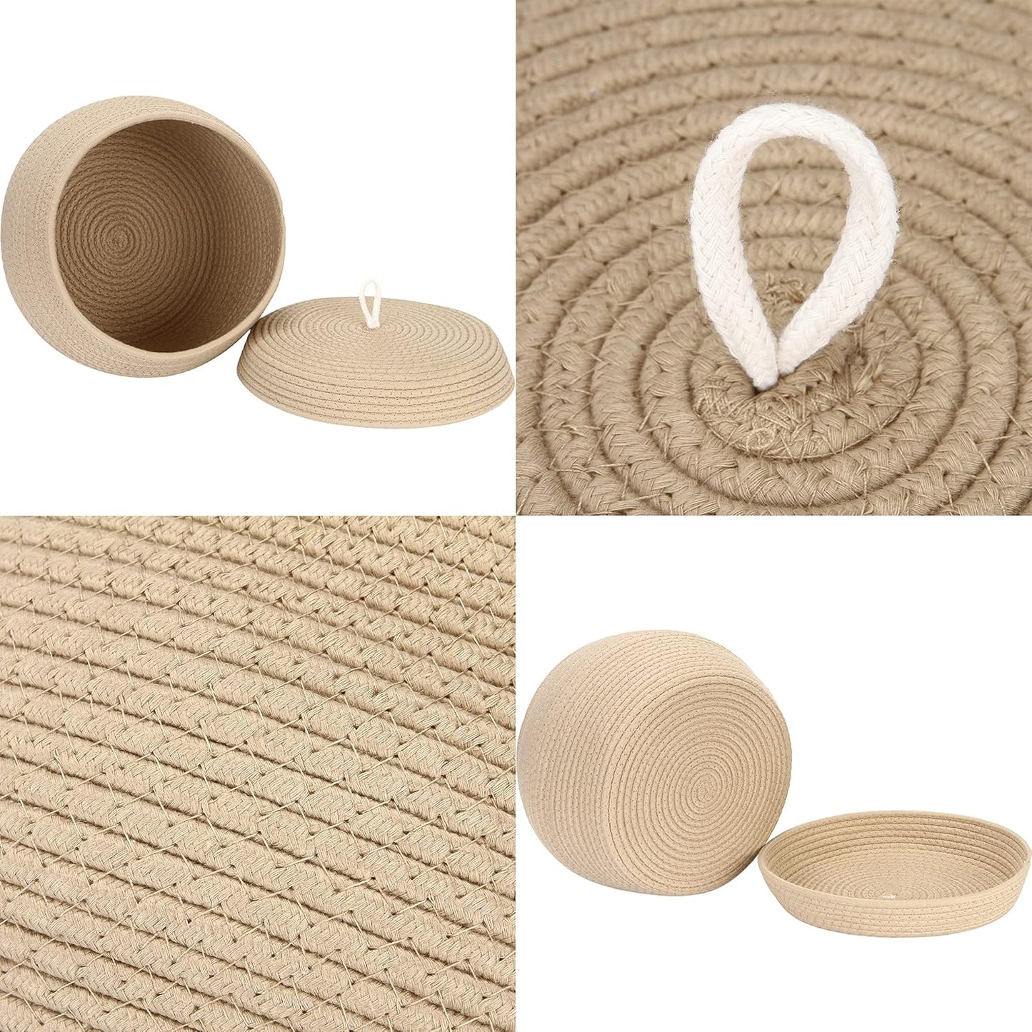 Sea Team Round Cotton Rope Storage Basket with Lid, Decorative Woven Storage Bin, Pot, Caddy, Organizer, Container for Snacks, Towels, Plants (Grey, Small)