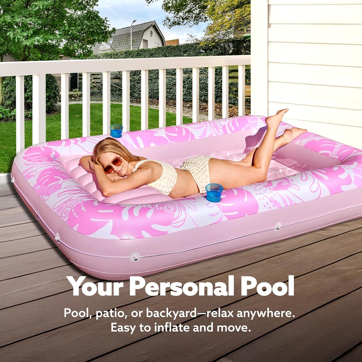 Sloosh Inflatable Tanning Pool Lounger Float-XL, 85" x 57" Extra Large Suntan Sun Tan tub for Adults, Bed Blow up, Raft Lounge Floatie, XL-Blue
