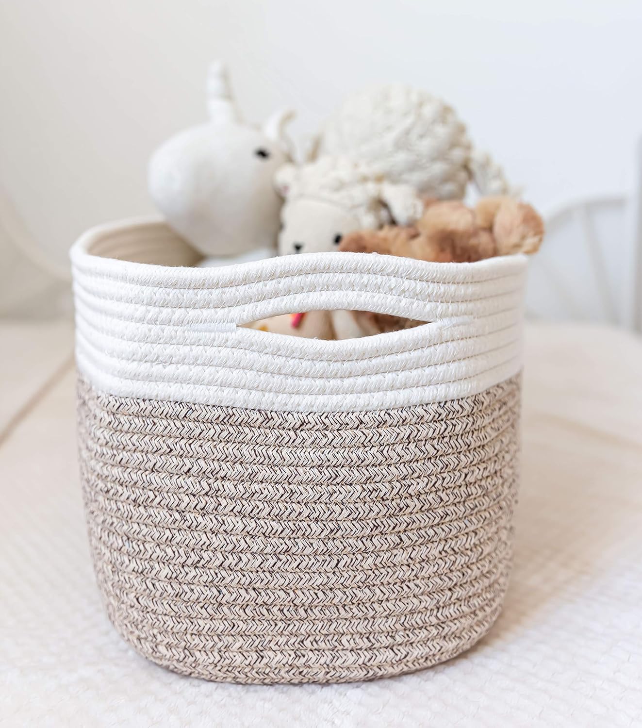 OrganiHaus Soft Woven Baskets for Storage Organization Set of 3, Cotton Rope Nursery Storage Baskets for Shelves, Square Book Bins, Bathroom Towel Hamper, Dog Toy Bins, Panier Rangement - Light Honey