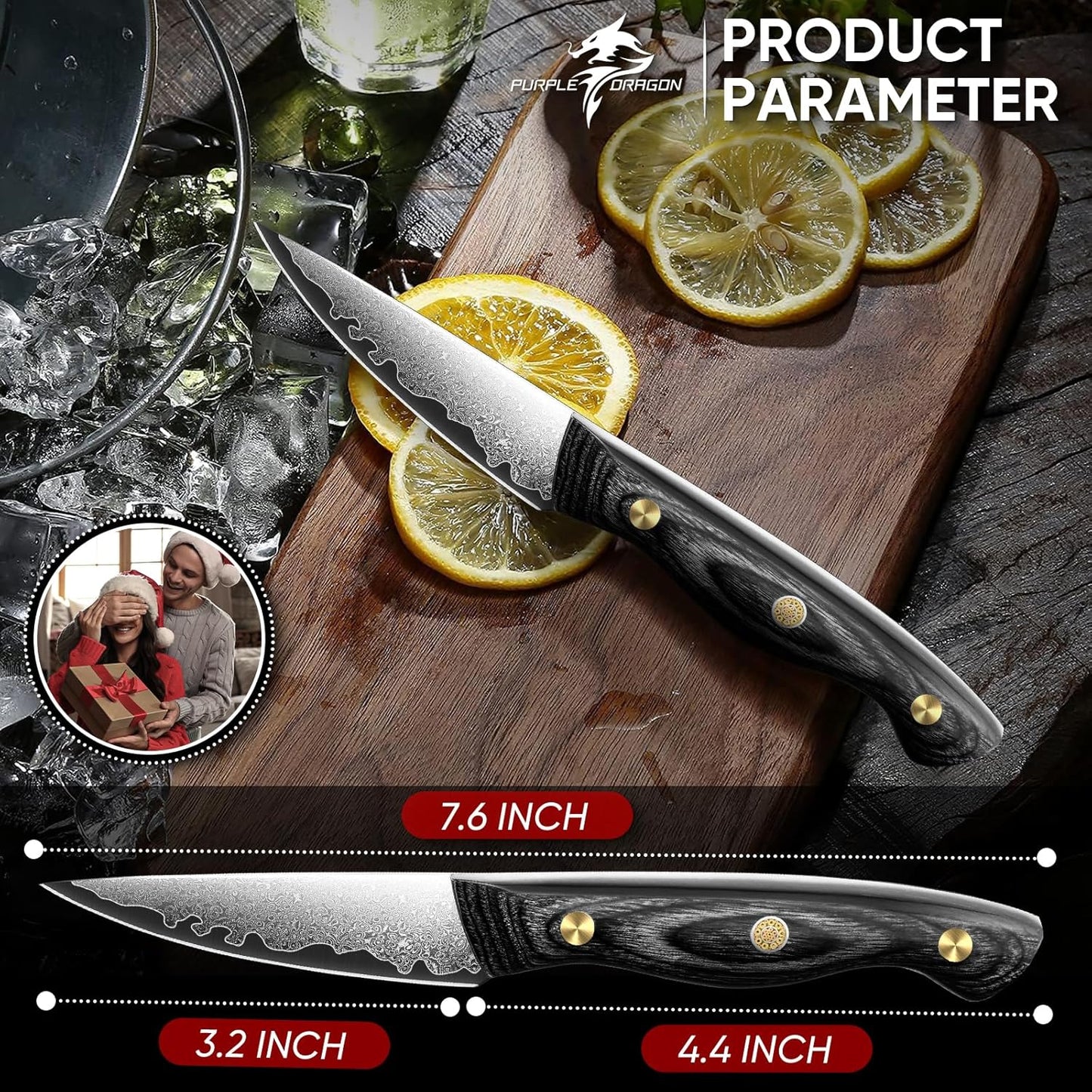 Purple Dragon Damascus Fish Fillet Knife - 7 inch Flexible Boning Knife with VG10 Core, Kitchen Slicing Knife with Full Tang Handle, Birthday Dad Mom Gift
