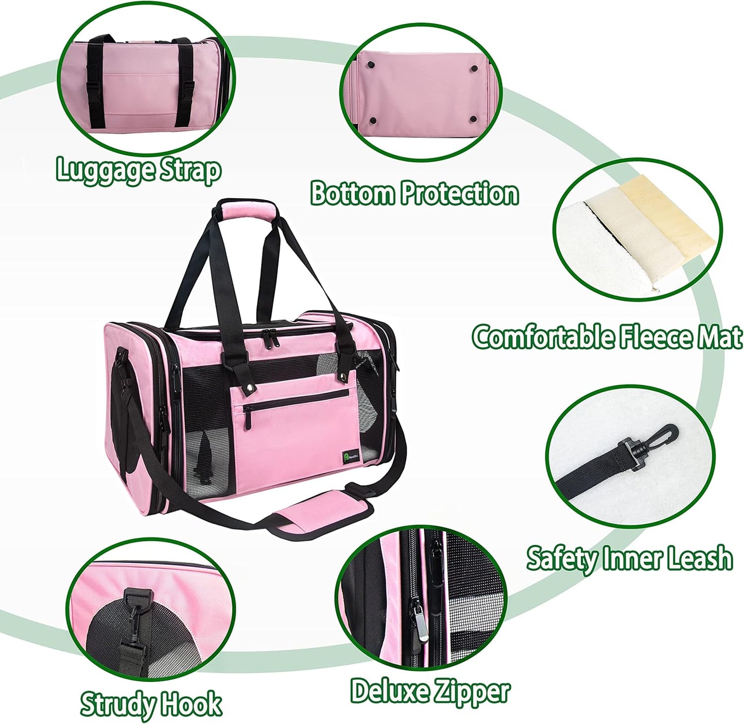 NextFri Soft Sided Carrier for Cats Dogs,TSA Airline Approved Collapsible Travel Pet Carrier (Magenta, Medium)