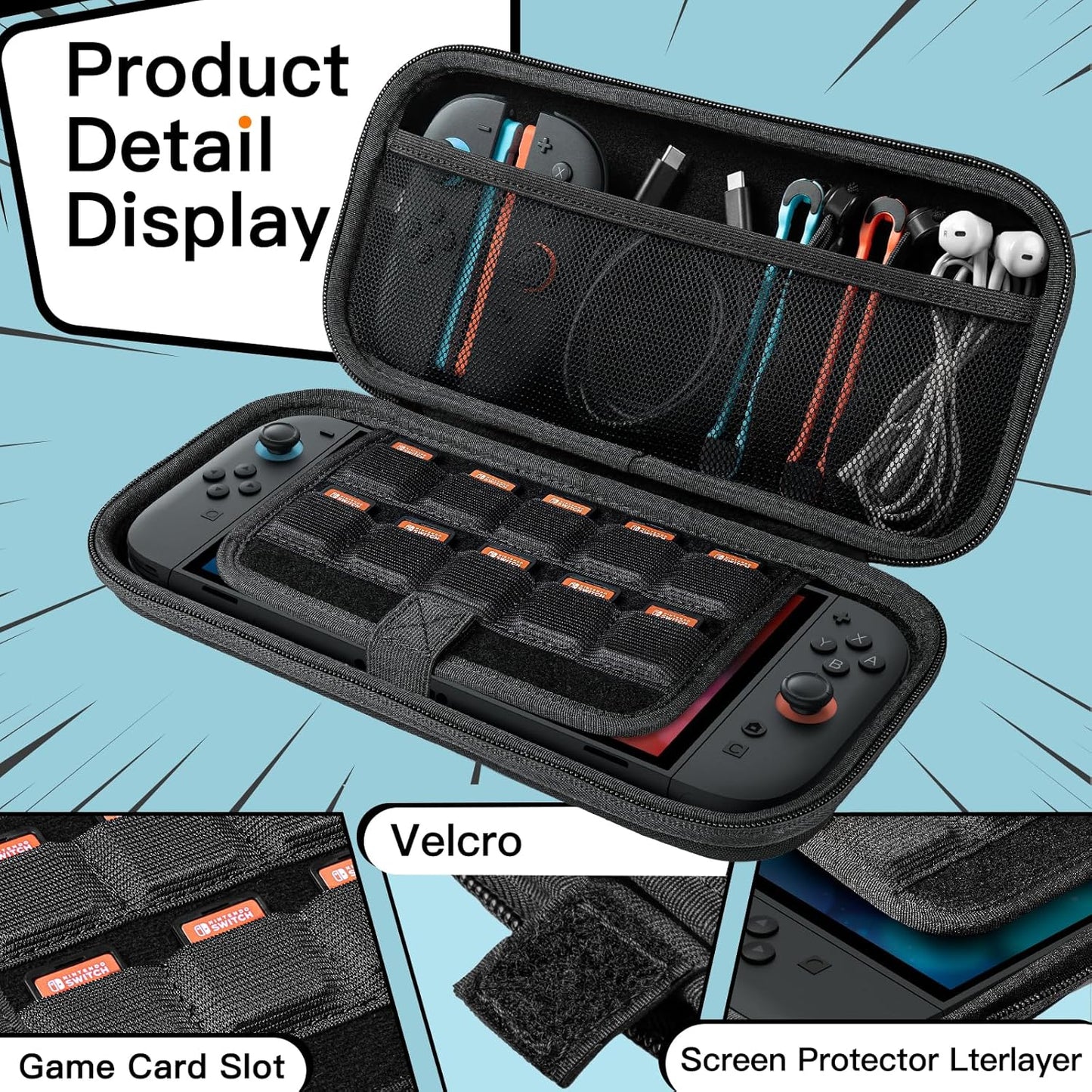 JETech Carrying Case for Nintendo Switch 2 (2025) 7.9 Inch, Hard Shell Portable Travel Bag with 10 Game Card Slots and Accessories Pouch, Lightweight Anti-Scratch Protection (Black)