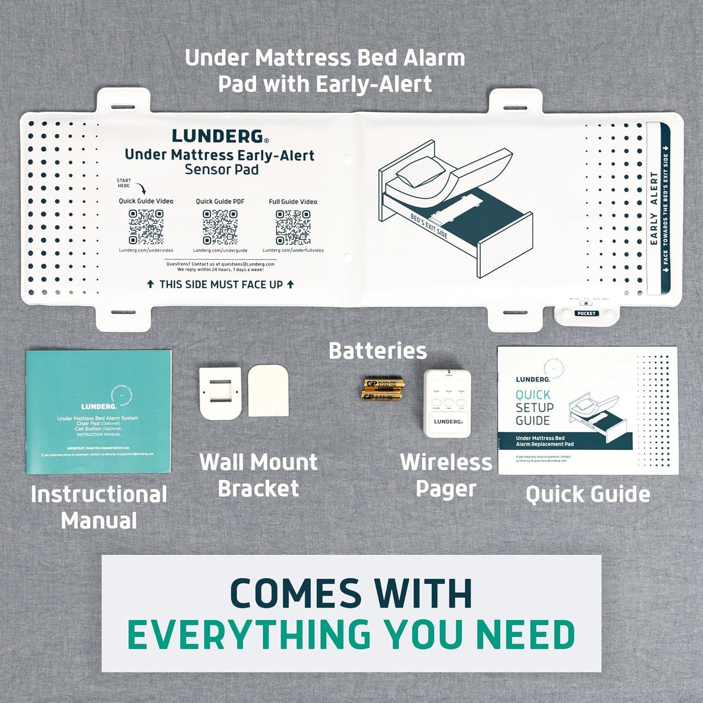 Lunderg Undermattress Bed Alarm for Elderly Adults & Chair Alarm Set - Wireless Early-Alert Mattress Pad, Chair Pad & Pager - Bed Alarms and Fall Prevention for Elderly and Dementia Patients