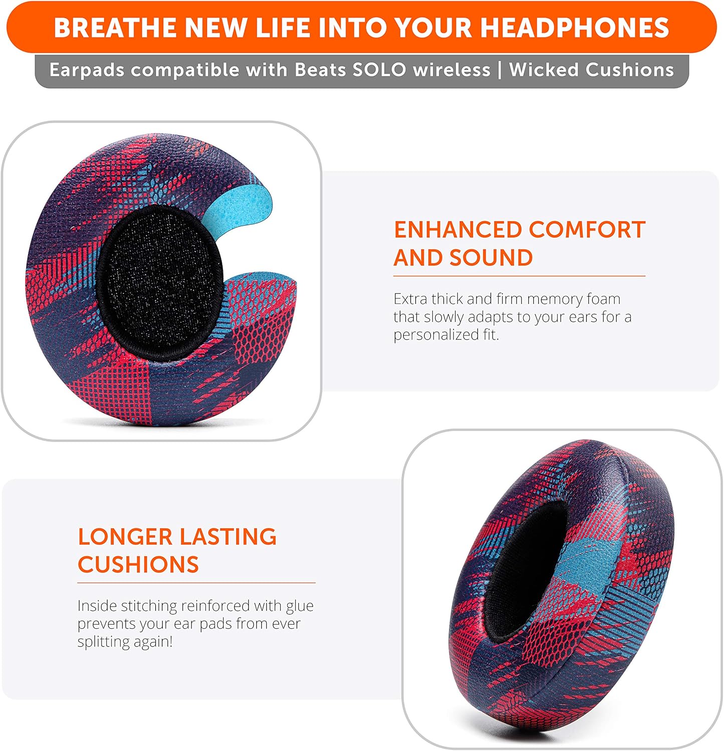 WC Extra Thick Replacement Earpads for Beats Solo 2 & 3 by Wicked Cushions - Ear Pads for Beats Solo 2 & 3 Wireless ON-Ear Headphones - Soft Leather, Luxury Memory Foam, Strong Adhesive | White