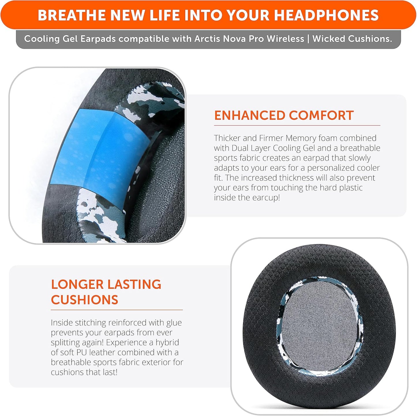 WC Freeze Nova Pro Wireless - Cooling Gel Earpads for Arctis Nova Pro Wireless ONLY (Doesn’t Fit Other Models), Made by Wicked Cushions, Improved Durability, Thickness & Sound Isolation | Black