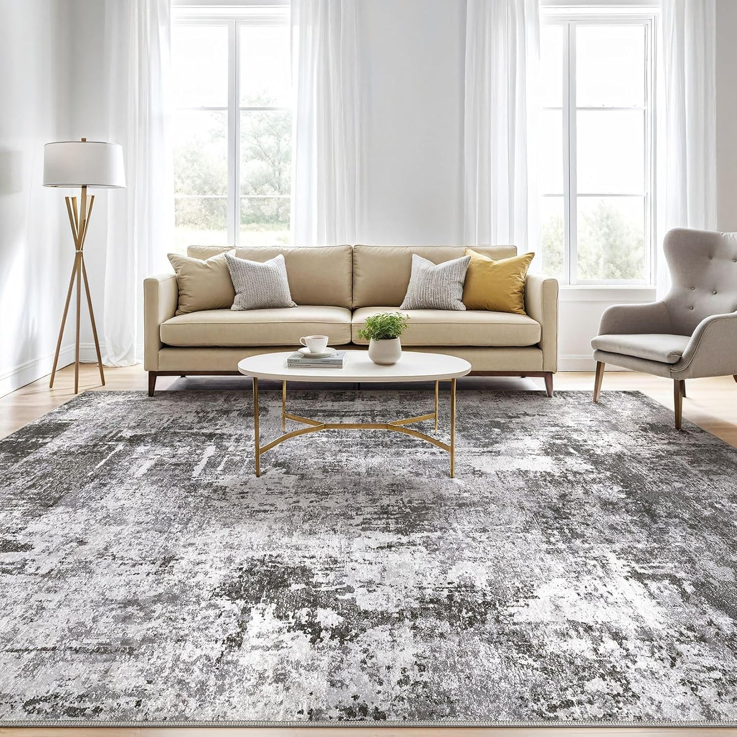 6x9 Area Rugs Living Room: Large Washable Abstract Modern Soft Rug Stain Resistant Indoor Floor Non Slip Accent Carpet for Bedroom Nursery Playroom Dining Room Office Dorm Home Decor- Gray Gold
