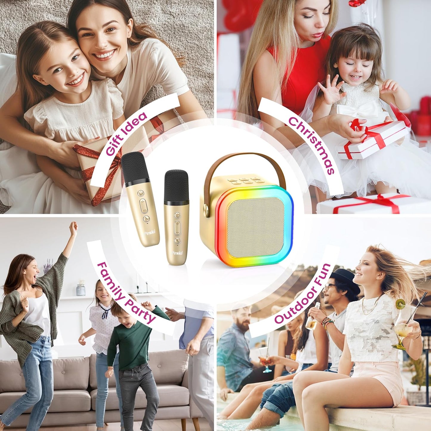 Karaoke Machine for Kids Adults, Portable Bluetooth Mini Karaoke Microphone Singing Speaker Karaoke Player with 2 Wireless Mic Toys for All Smartphones,Birthday, Family,Home Party (Purple)
