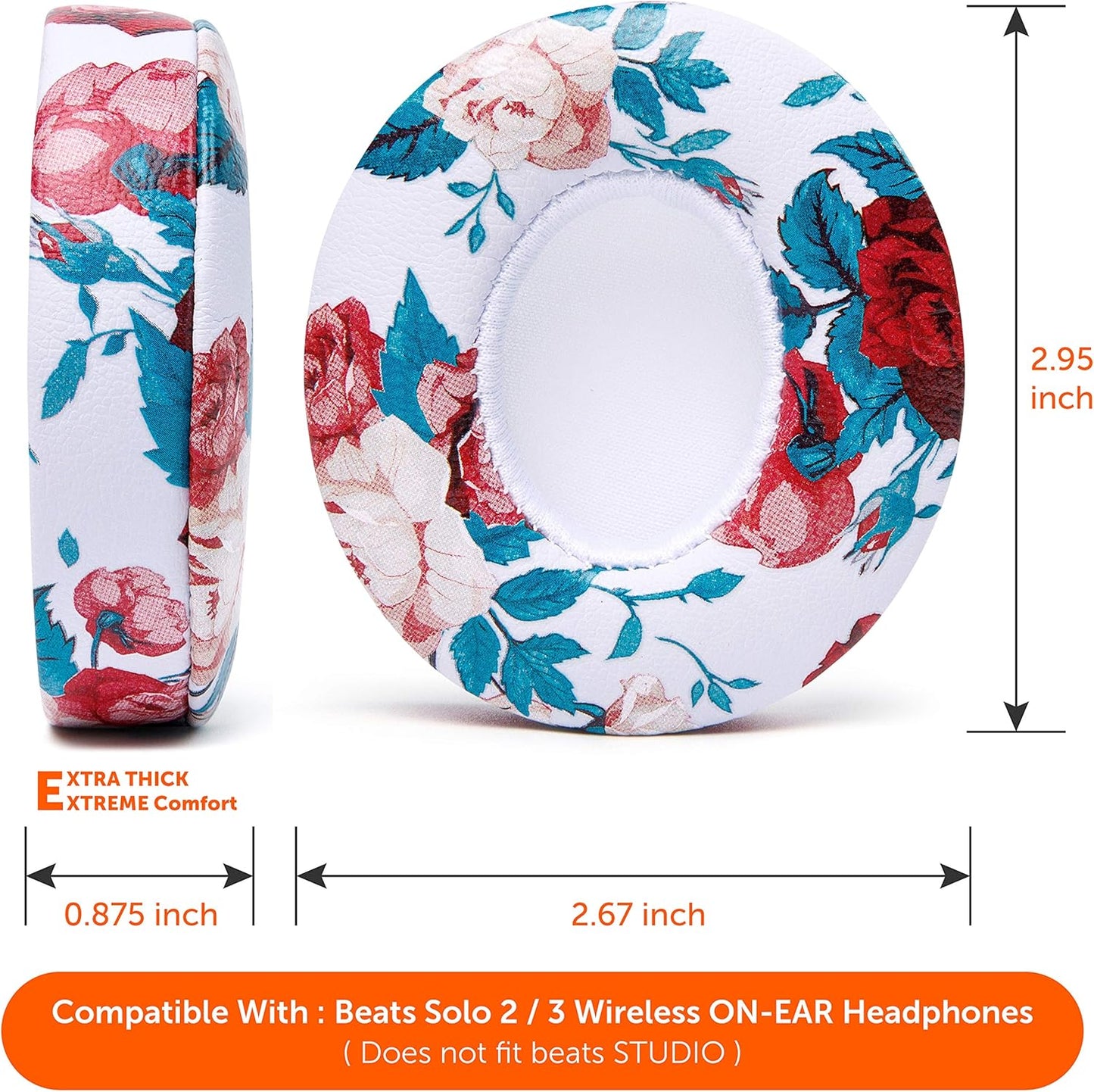 WC Extra Thick Replacement Earpads for Beats Solo 2 & 3 by Wicked Cushions - Ear Pads for Beats Solo 2 & 3 Wireless ON-Ear Headphones - Soft Leather, Luxury Memory Foam, Strong Adhesive | White