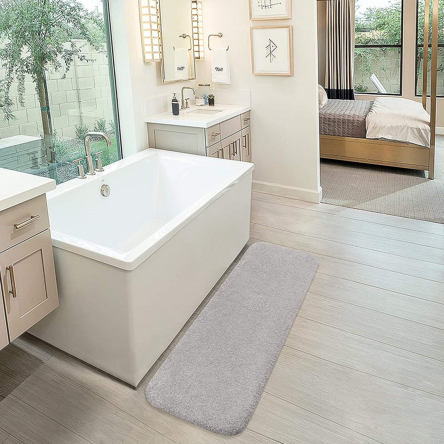 Bathroom Rugs Set 2 Pieces - Bath Rugs Ultra Soft Absorbent Non-Slip Fluffy Thick Microfiber Cozy Bath Mats Set for Tub Shower Bathroom Floors Accessories, 20"x32" & 16"x24" Set of 2 (Beige)