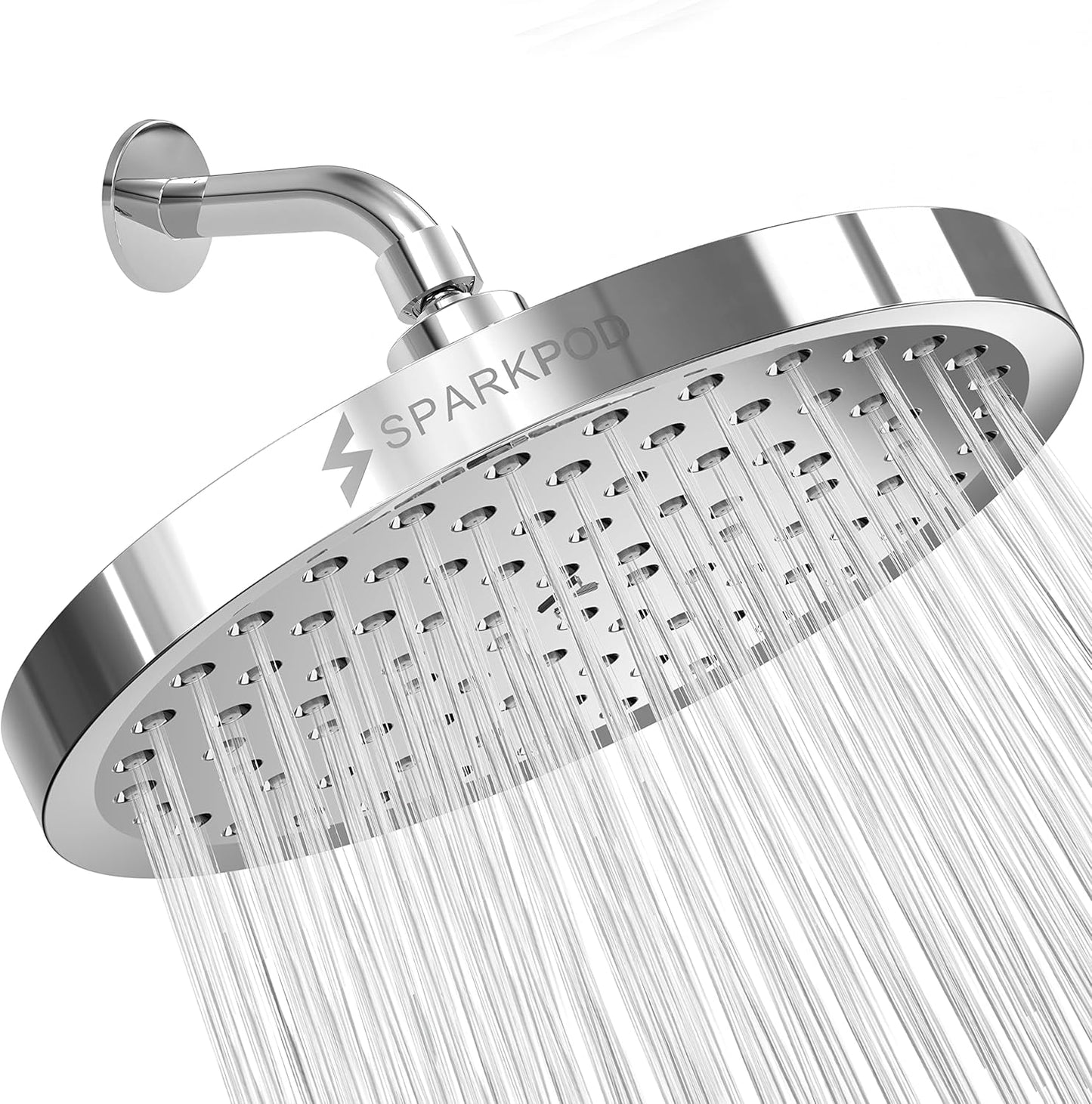 SparkPod Shower Head - High Pressure Rain - Premium Quality Luxury Design - 1-Min Install - Easy Clean Adjustable Replacement for Your Bathroom Shower Heads (Luxury Polished Chrome, 6 Inch Round)