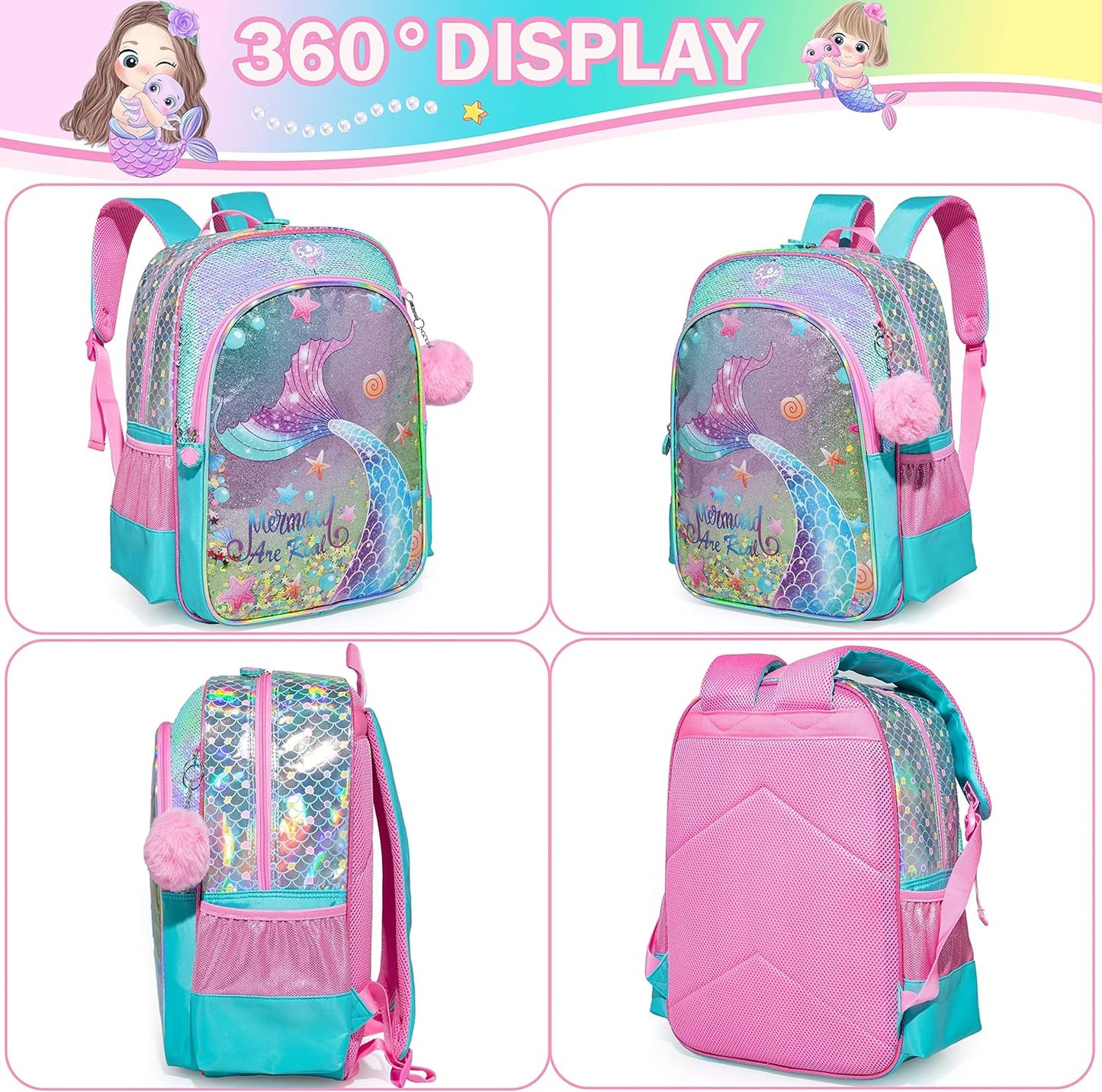 Cute Backpack for Girls School Backpacks with Lunch Box for Elementary