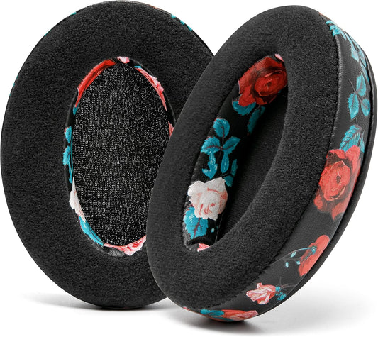WC PadZ Velour - The Ultimate Upgraded Earpads by Wicked Cushions - Compatible With Audio Technica, HyperX, SteelSeries Arctis & More - Extra Thick - Bigger Opening - Softer Memory Foam | Black Floral