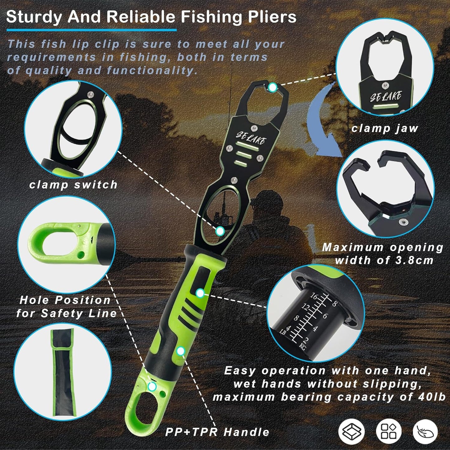 Selake 7 PCS Fishing Tool Kit - Fishing Pliers, Fish Lip Grip w/Weight Scale, Super Line Scissors, Hook Remover | All-in-One Fishing Equipment for Freshwater/Saltwater, Best Gift for Men