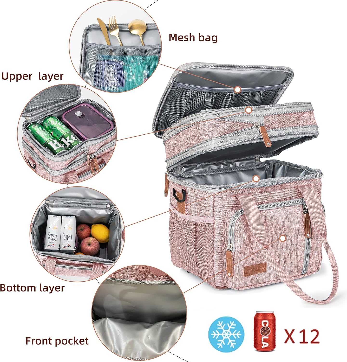 Lunch Bag Women Insulated Lunch Box for Work, Purple Expandable Large Lunch Bags, Leakproof Double Deck Lunch Box Cooler Bag(Purple)