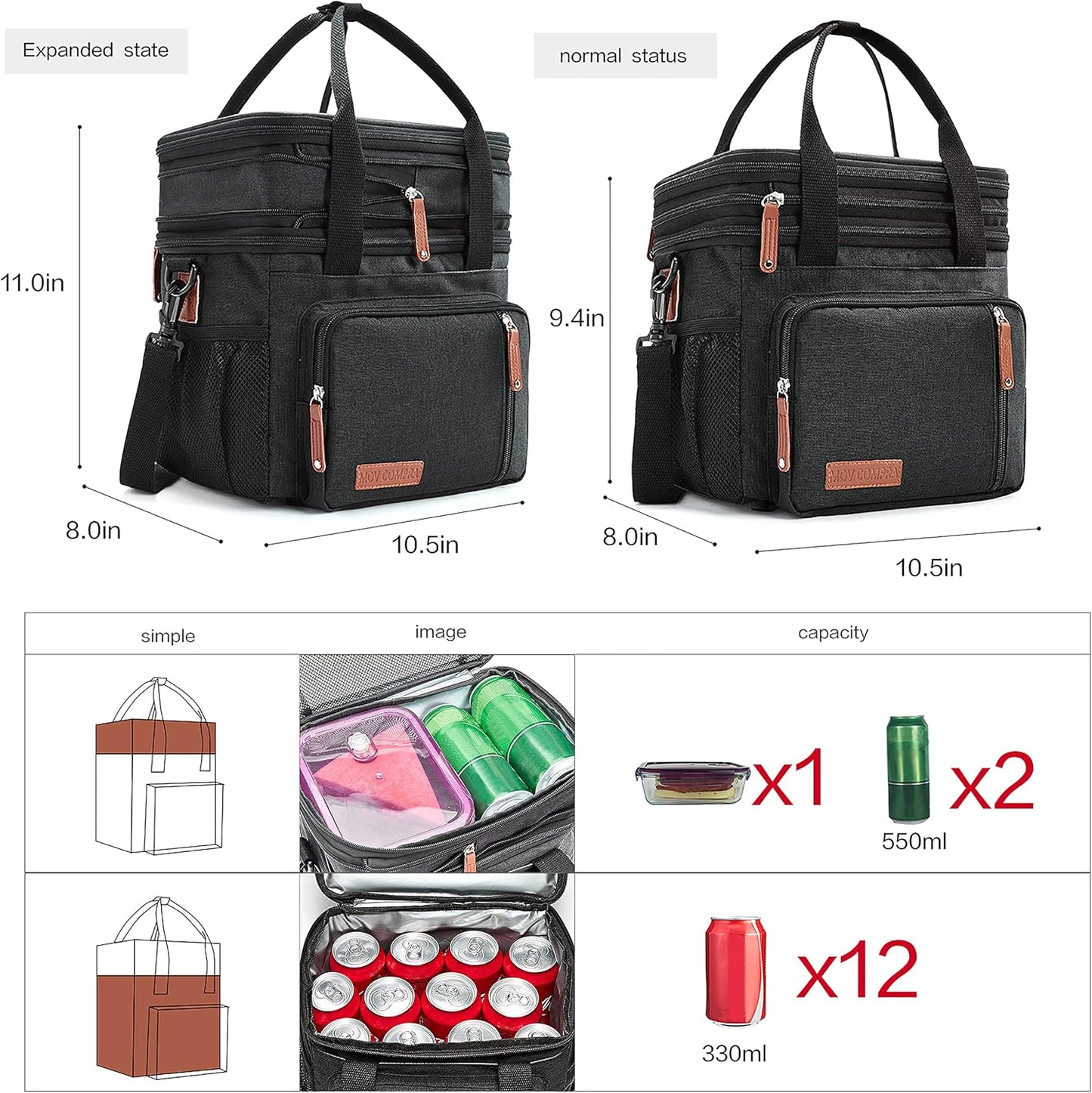 Lunch Bag Women Insulated Lunch Box for Work, Purple Expandable Large Lunch Bags, Leakproof Double Deck Lunch Box Cooler Bag(Purple)