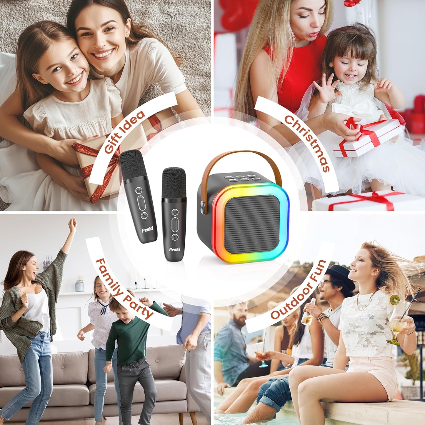 Karaoke Machine for Kids Adults, Portable Bluetooth Mini Karaoke Microphone Singing Speaker Karaoke Player with 2 Wireless Mic Toys for All Smartphones,Birthday, Family,Home Party (Purple)