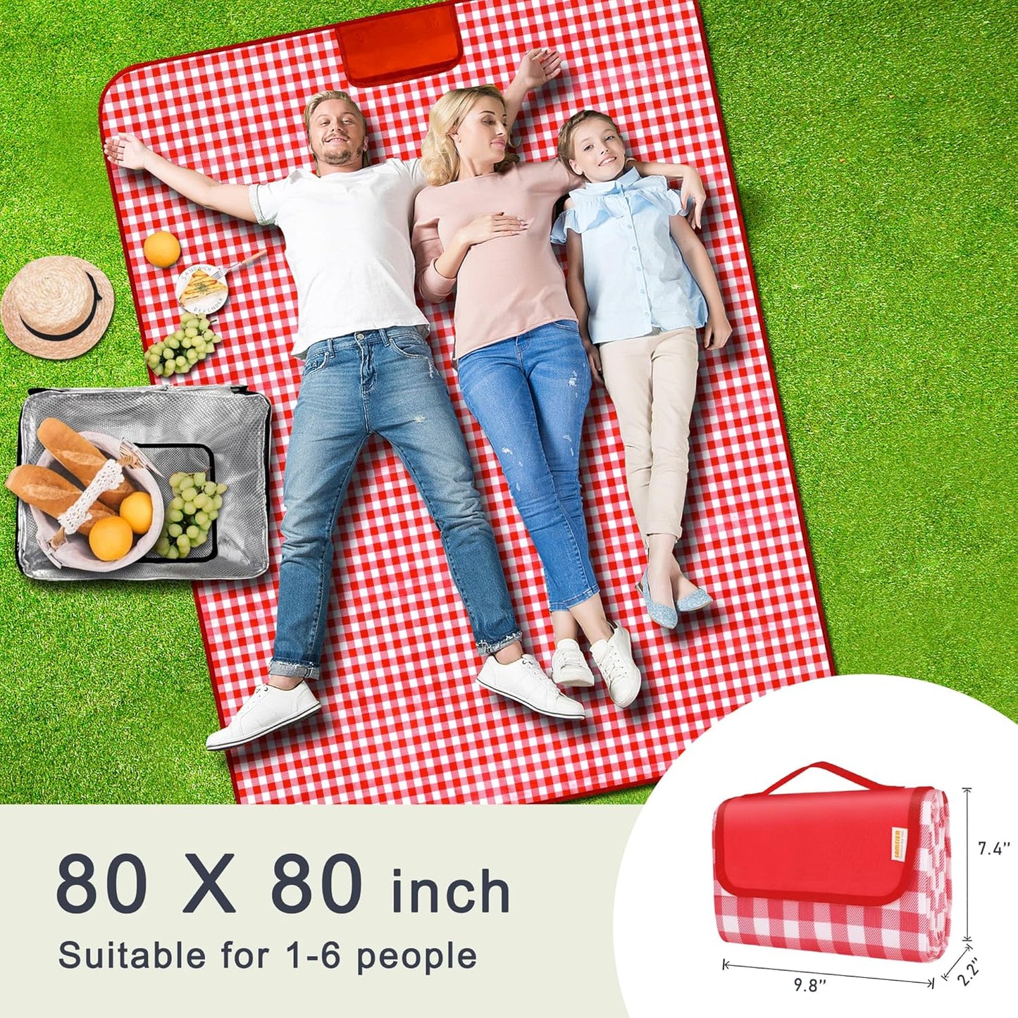 SAMSIER Large Outdoor Picnic Blankets Waterproof Foldable, Beach Blanket Sandproof Portable, Cute Picnic Mat Washable (Navy Blue, 60"×80")