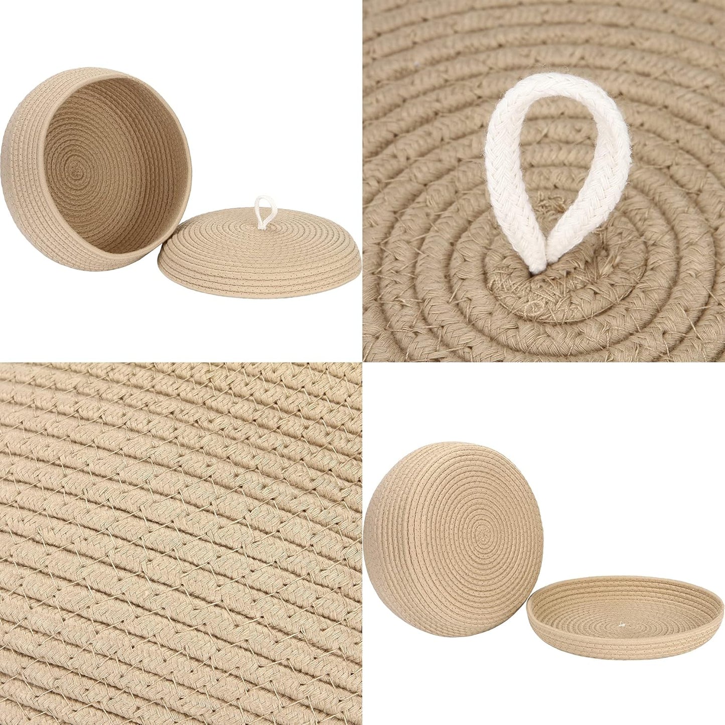 Sea Team Round Cotton Rope Storage Basket with Lid, Decorative Woven Storage Bin, Pot, Caddy, Organizer, Container for Snacks, Towels, Plants (Grey, Small)