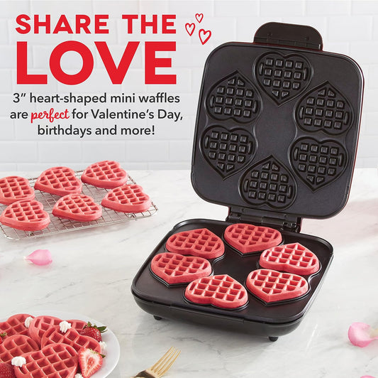 DASH Multi Mini Heart Waffle Maker - Six 3” Heart Shaped Waffle Molds, Nonstick Waffle Iron with Quick Heat-Up, Nonstick Surface - Perfect Mini Waffle Maker for Kids and Families, Just Add Batter - PuriLite