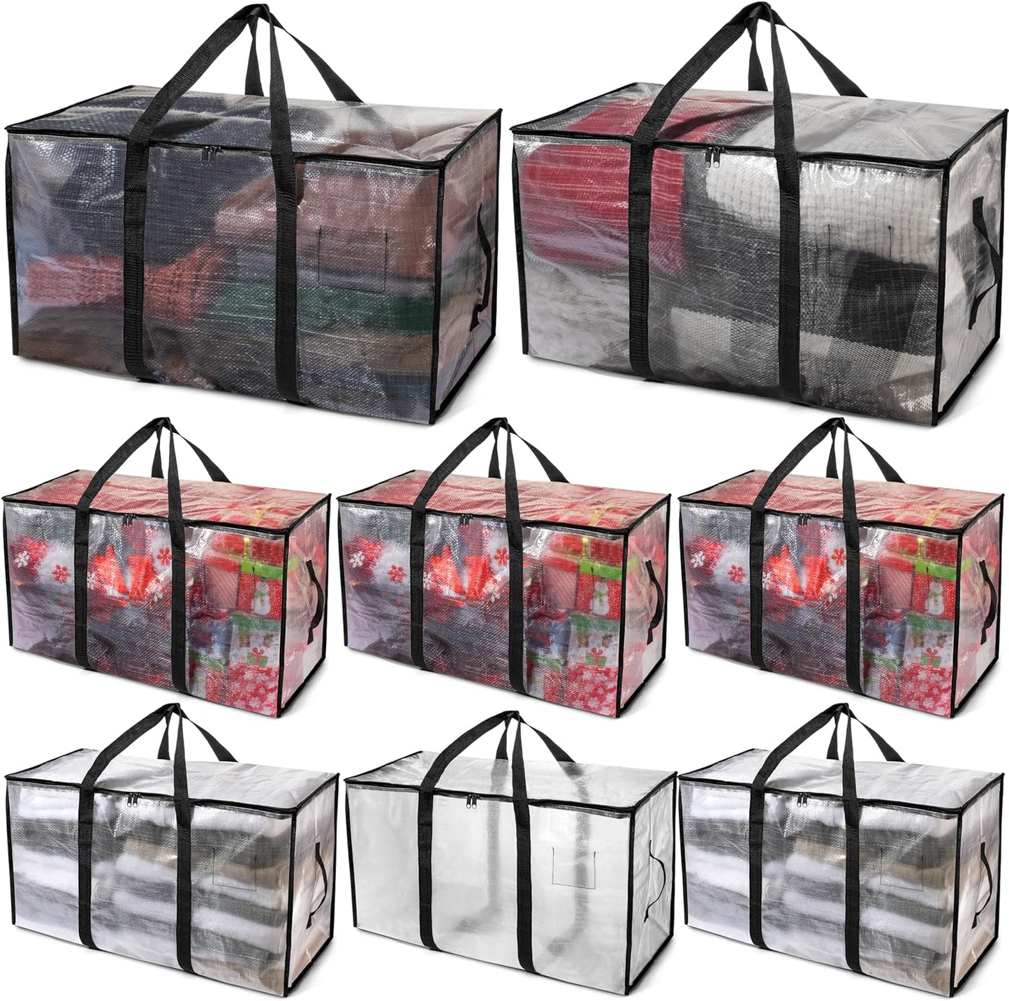 ClearSpace Oversized Moving Bags or Storage Bag – Large Moving Boxes with Backpack Straps, Zippers & Handles – Heavy-Duty Packing Bags, College Dorm, Christmas Decorations, 6 Pack