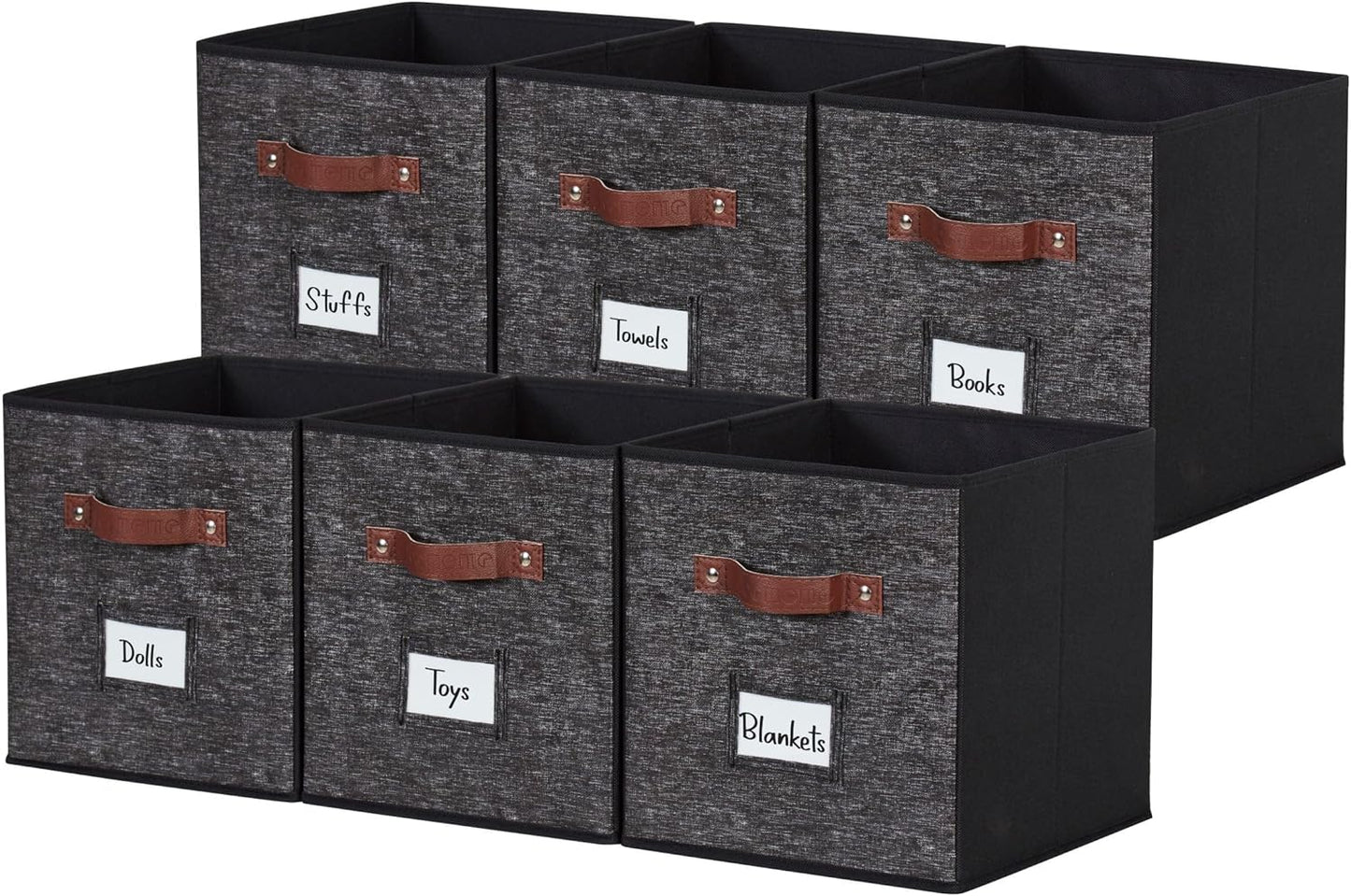 DECOMOMO Cube Storage Bin, Storage Cubes with Labels, Baskets for Shelves Kallax Linen Closet Organizers (Cube 10.5x11"/ 6pcs, Black)