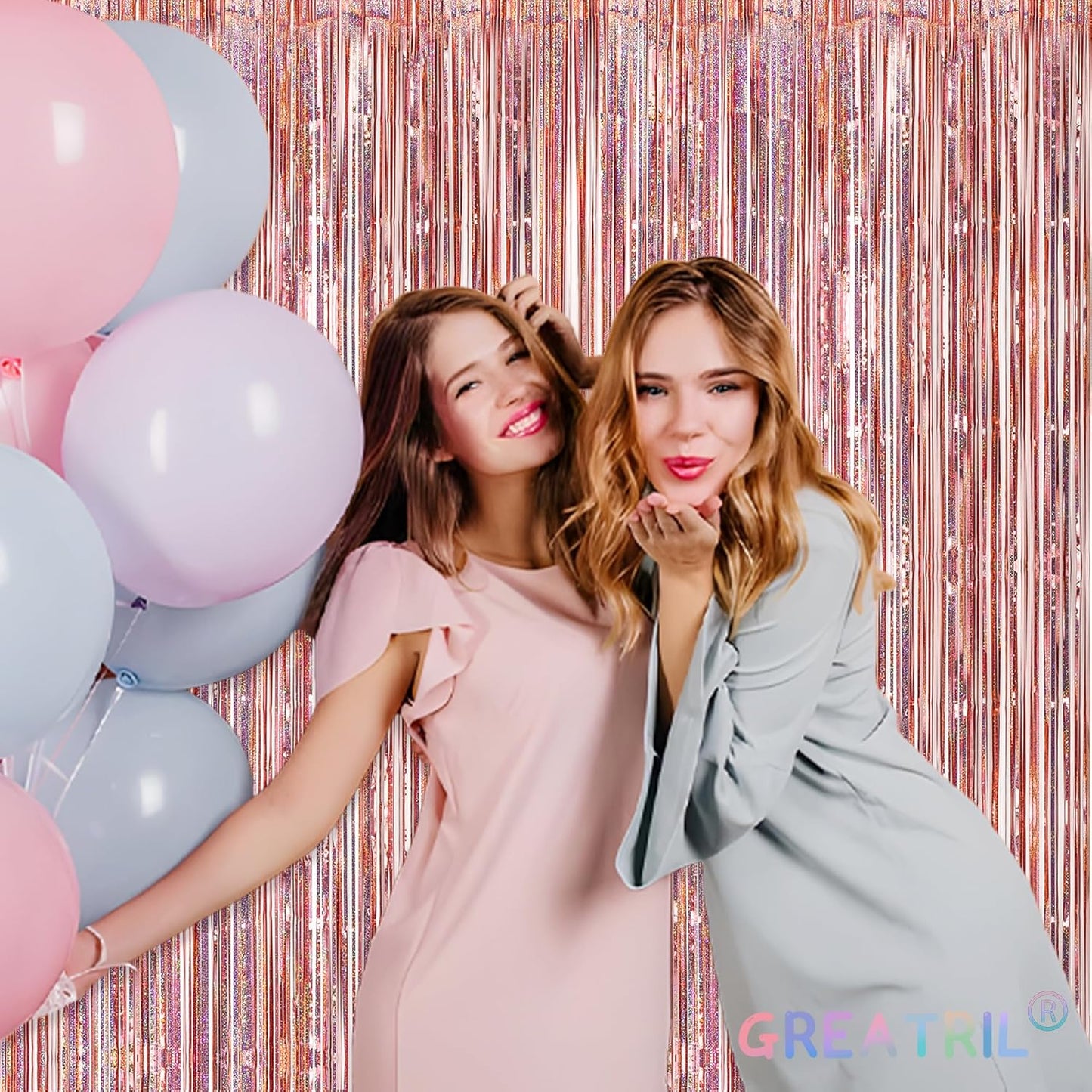 GREATRIL Iridescent Party Tinsel Fringe Backdrop Decorations - Holographic Foil Streamers Curtain for Mermaid/Under The Sea/Frozen/Ocean/Disco/Birthday Themed 3.2ft x 6.5ft - 2 PCS