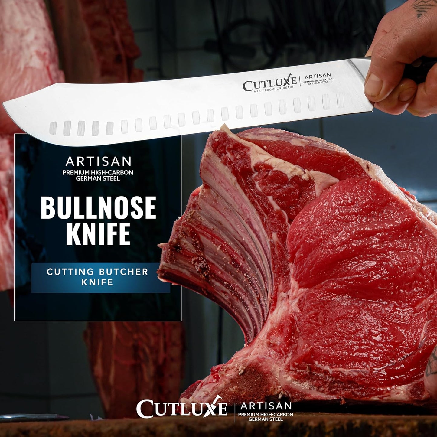 Cutluxe Butcher Knife – 10″ Cimeter Breaking Knife, Razor Sharp Forged High Carbon German Steel, Full Tang Carving Knife, Ergonomic Handle Design – Artisan Series - PuriLite
