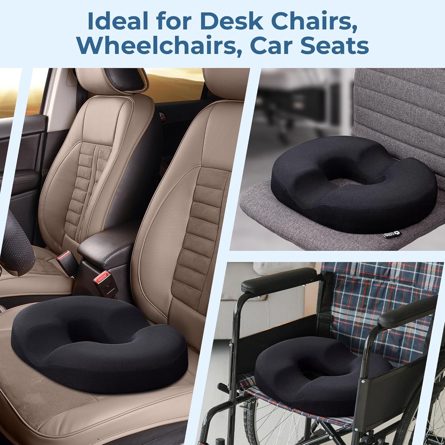5 STARS UNITED Seat Cushion for Desk Chair - Tailbone, Coccyx Sciatica Pain Relief - Wheelchair Cushions, Black Mesh