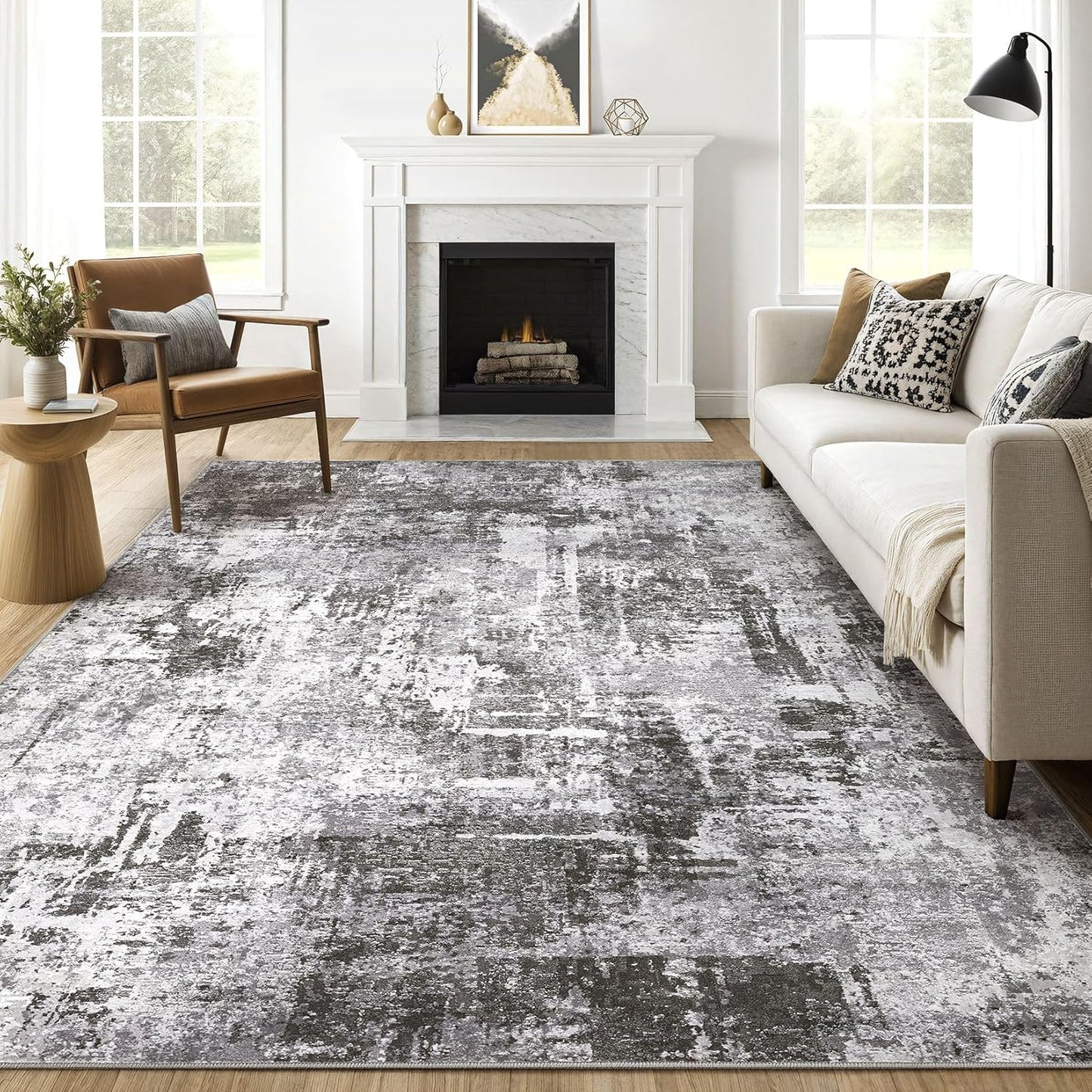 6x9 Area Rugs Living Room: Large Washable Abstract Modern Soft Rug Stain Resistant Indoor Floor Non Slip Accent Carpet for Bedroom Nursery Playroom Dining Room Office Dorm Home Decor- Gray Gold