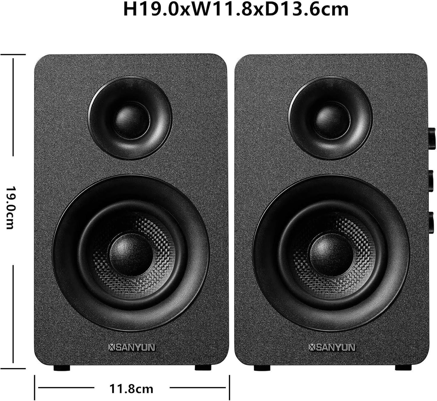 Sanyun SW208 3" Active Bluetooth 5.0 Bookshelf Speakers – 60W Carbon Fiber Speaker Unit - Built-in 24bit DAC - Dynamic 3D Surround Sound – 2.0 Computer PC Monitor Gaming Speakers (Pair, White)