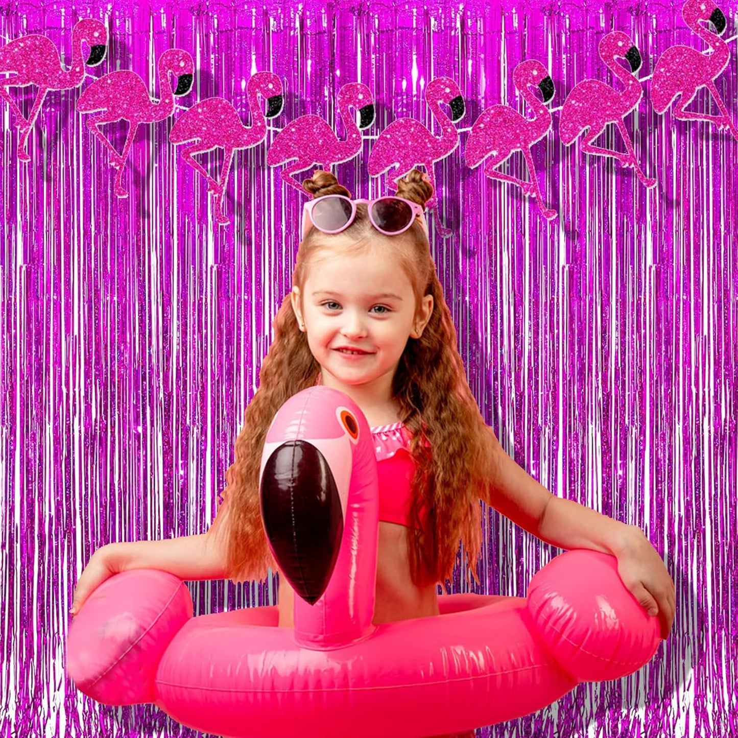 BRAVESHINE Pink Glitter Tinsel Foil Fringe Curtain - 2 Pcs 3.2x8.2 ft Metallic Party Supplies Photo Backdrop for Girl Princess Birthday Unicorn Bachelorette Butterfly Bridal Shower Party Decorations