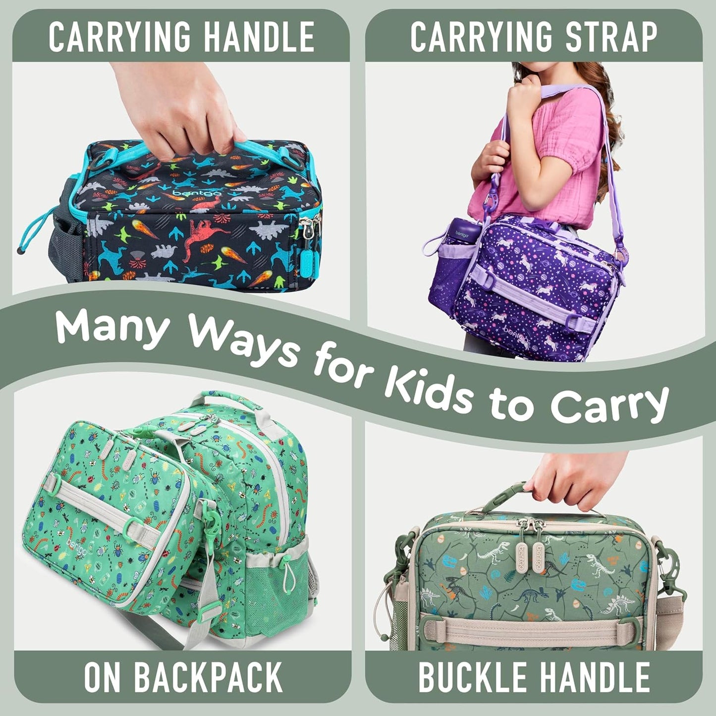 Bentgo® Kids Lunch Bag - Durable, Double Insulated, Water-Resistant Fabric, Interior & Exterior Zippered Pockets, Water Bottle Holder - Ideal for Children 3+ (Shark)