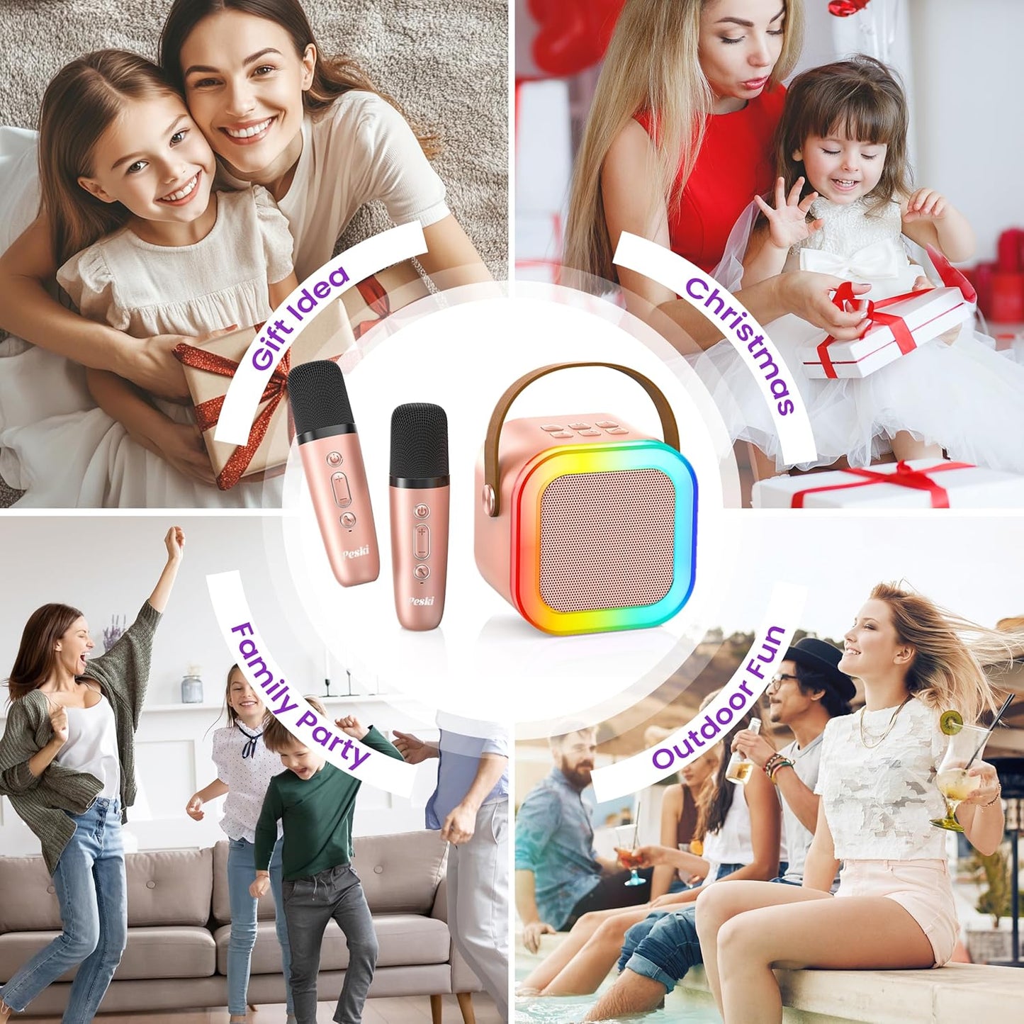 Karaoke Machine for Kids Adults, Portable Bluetooth Mini Karaoke Microphone Singing Speaker Karaoke Player with 2 Wireless Mic Toys for All Smartphones,Birthday, Family,Home Party (Purple)