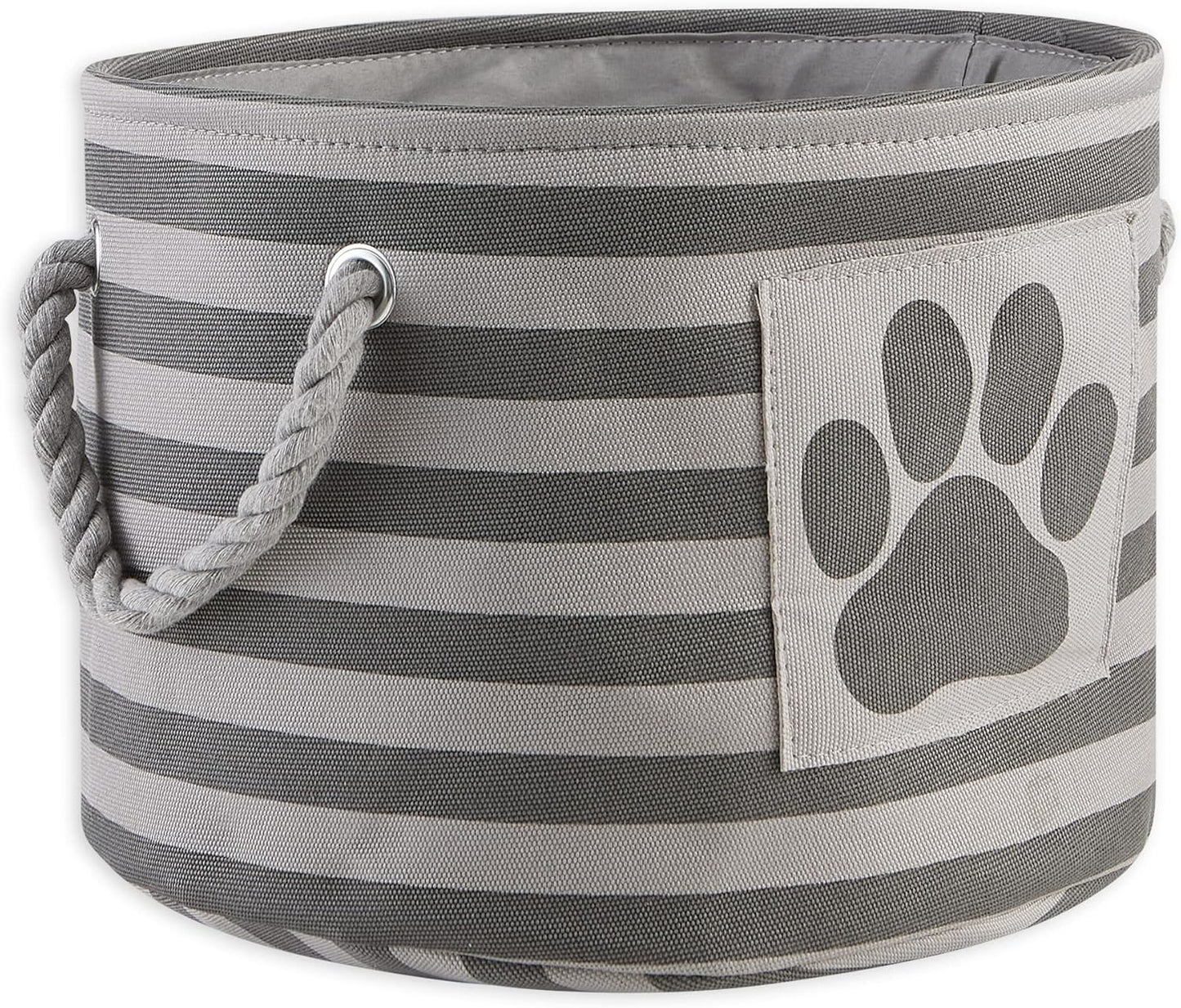DII Bone Dry RoundSmall Pet Toy and Accessory Storage Bin, 12"(Dia) x9(H), Collapsible Organizer Storage Basket for Home Decor, Pet Toy, Blankets, Leashes and Food-Gray Stripes