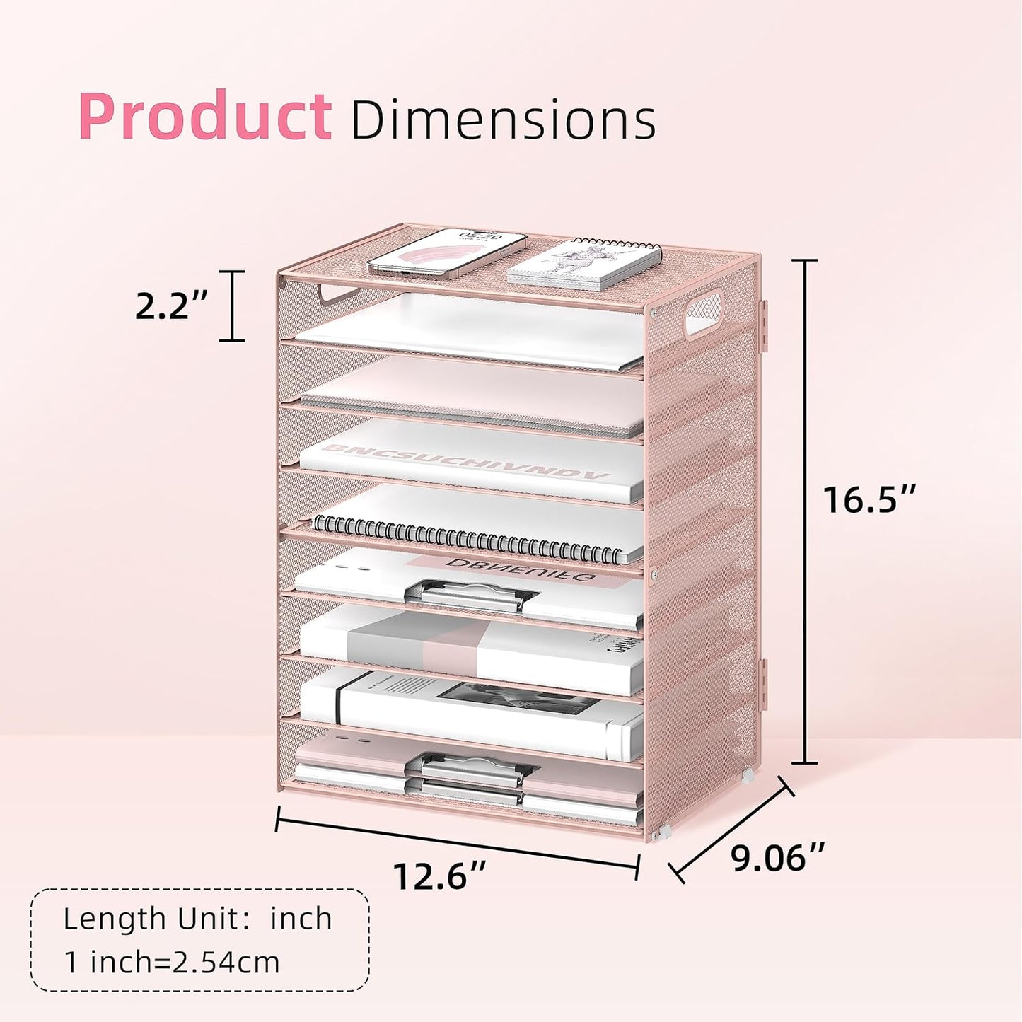 9-Tier Mesh Paper Letter Tray Desk Organizer with Handles – Adjustable Metal File Organizer for Office, Home, and School Use - PuriLite
