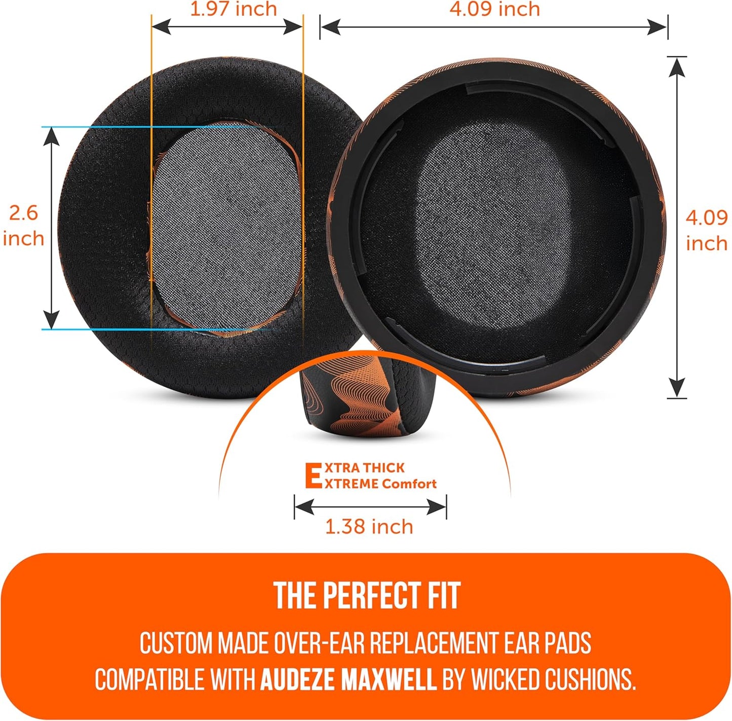 WC Freeze Maxwell - Cooling Gel Replacement Earpads for Audeze Maxwell Headphones by Wicked Cushions - Elevate Comfort, Durability, Thickness & Sound Isolation for Epic Gaming Sessions | Black