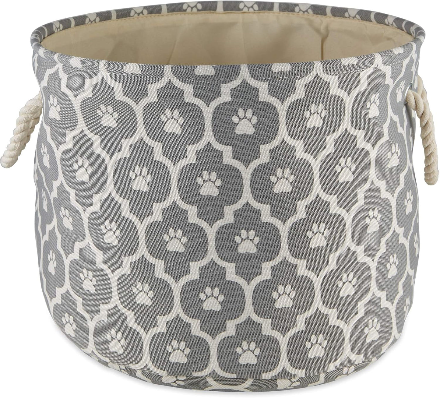 DII Bone Dry RoundSmall Pet Toy and Accessory Storage Bin, 12"(Dia) x9(H), Collapsible Organizer Storage Basket for Home Decor, Pet Toy, Blankets, Leashes and Food-Gray Stripes